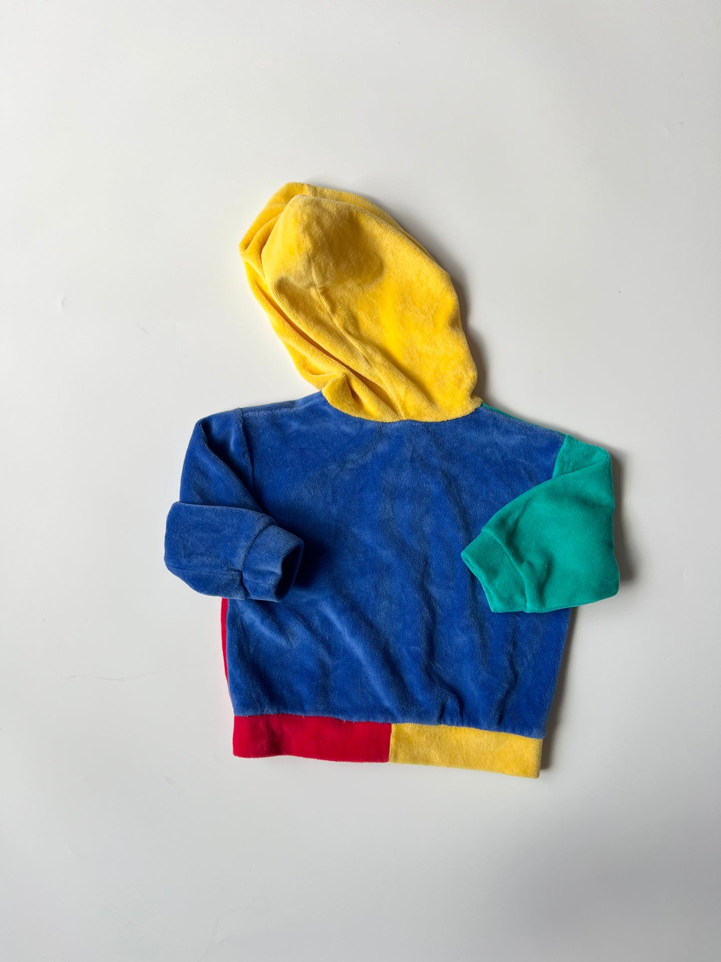 Vintage Colour-Block Velour Teddy Motif Hooded Top 3-6 months