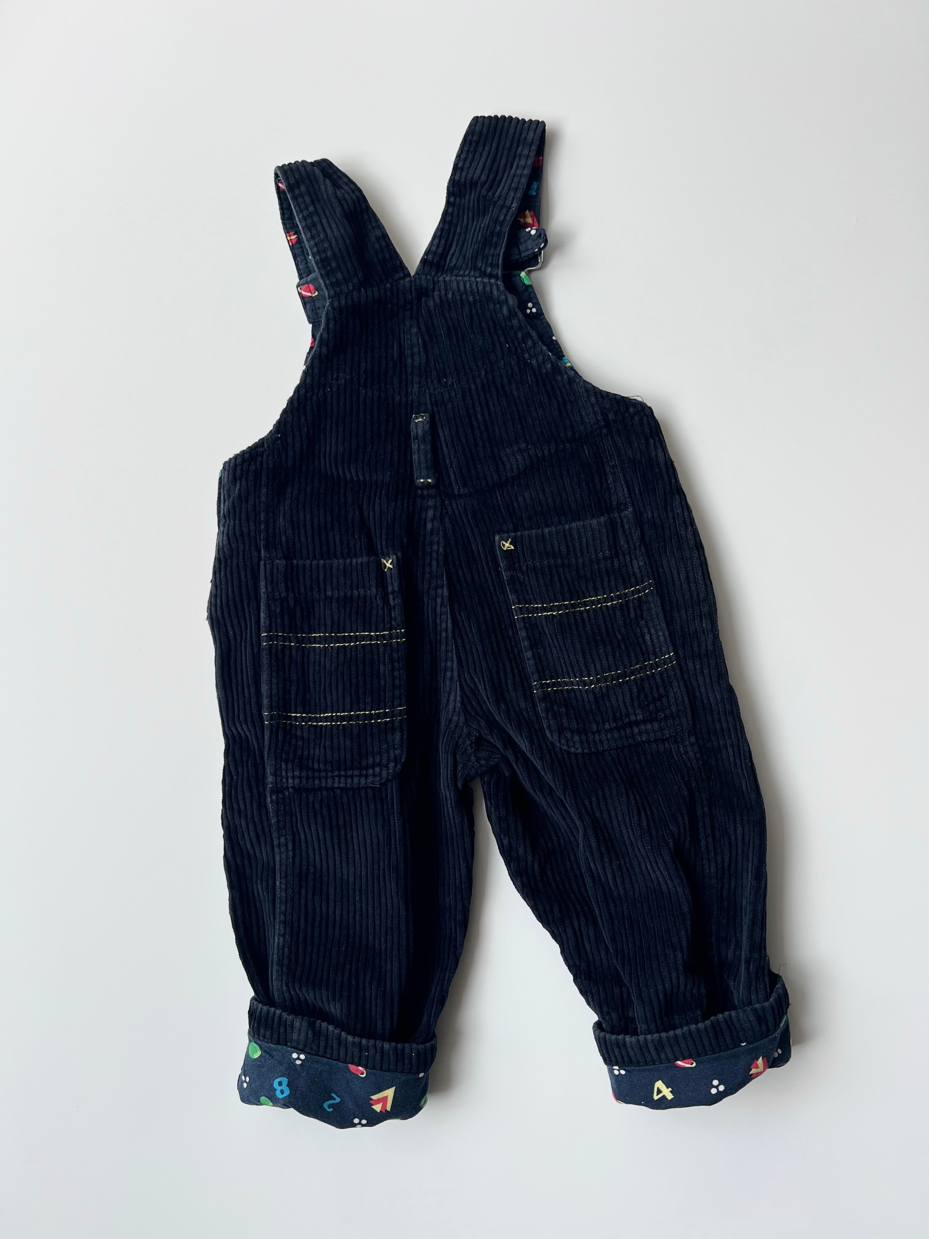 Vintage Kids Navy Corduroy Dungarees with Space Fabric Lining 🪐 18-24 Months