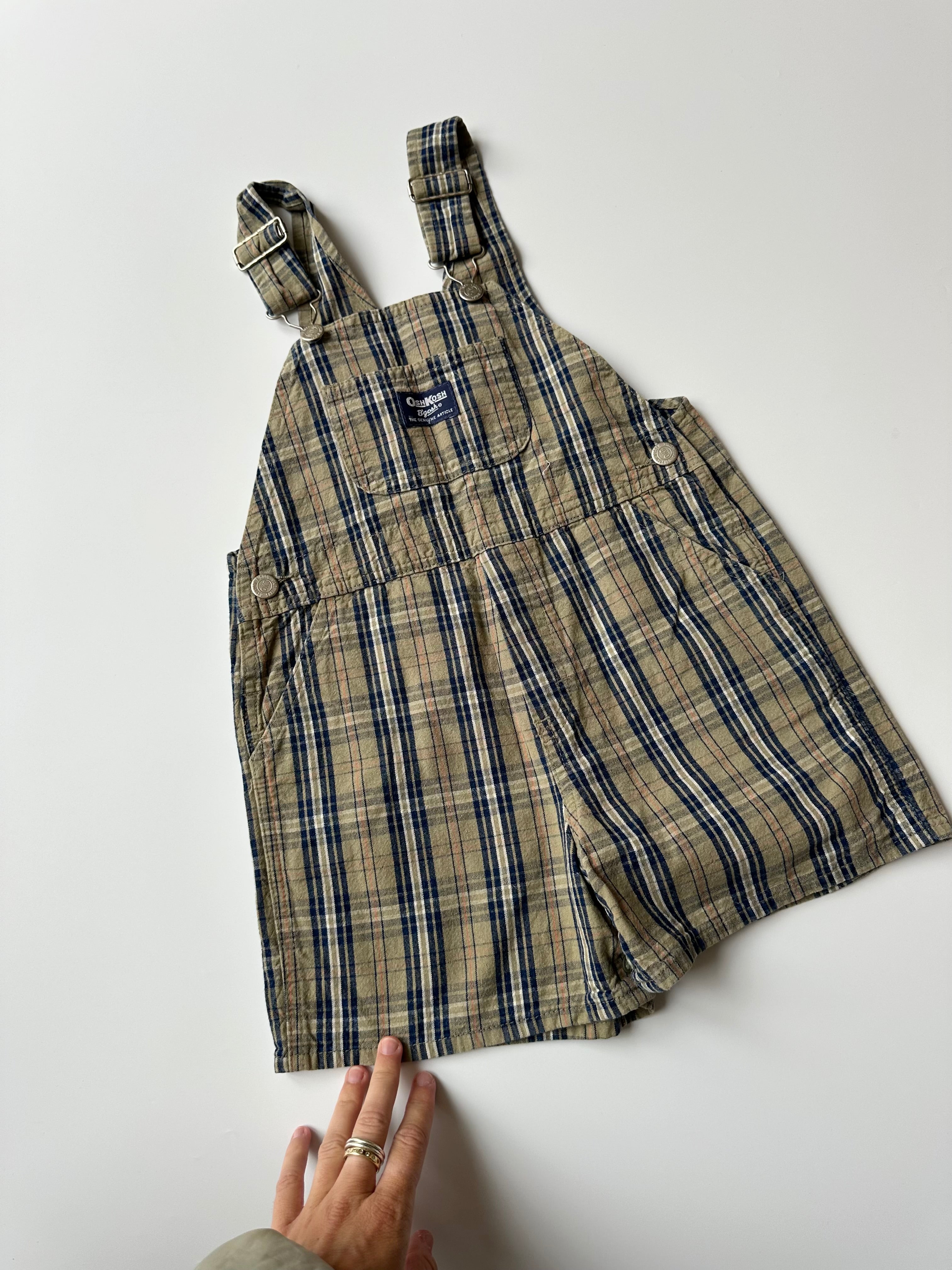 Vintage Kids OshKosh Sage Green Plaid Dungaree Shorts 4 Years