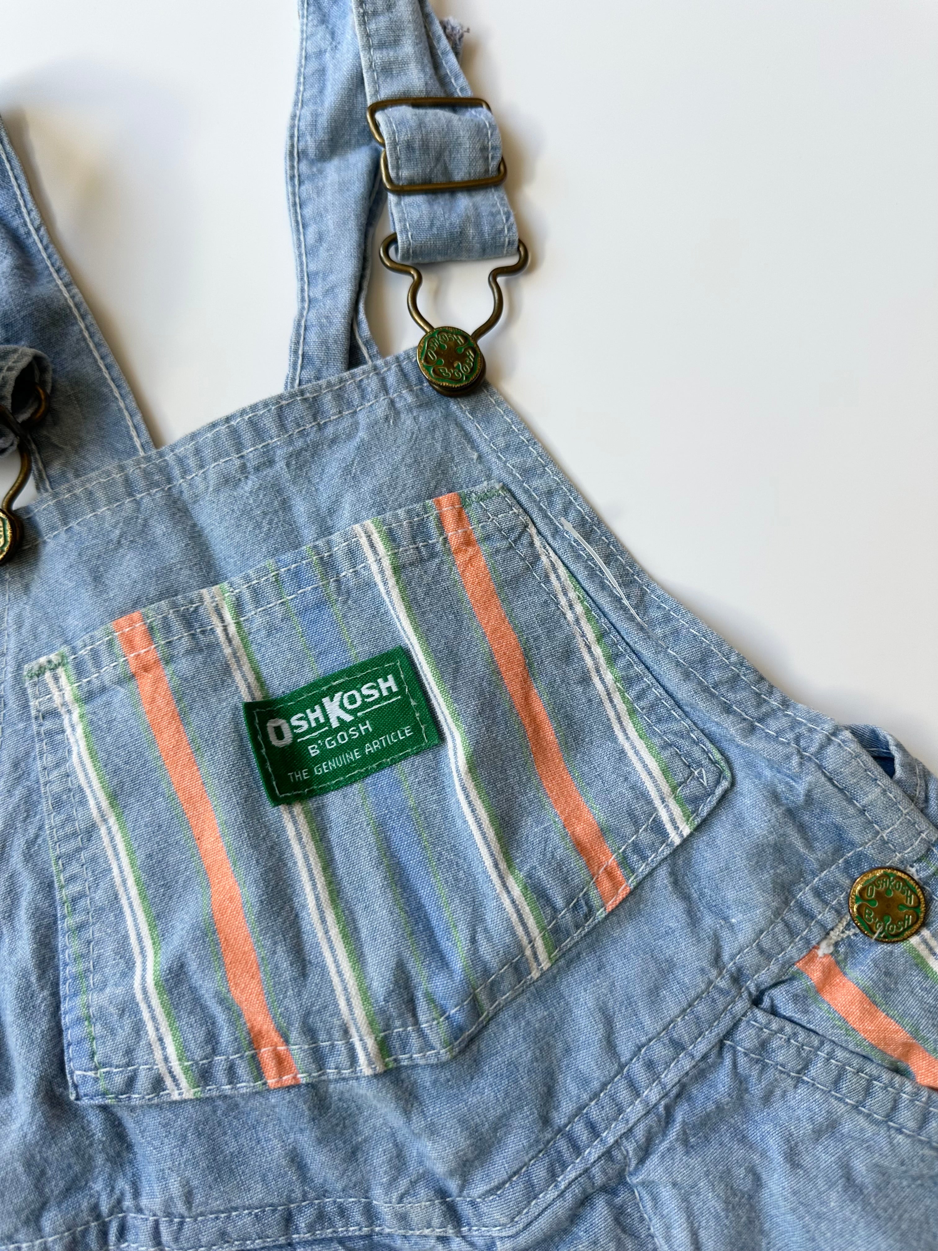 Vintage OshKosh Light-wash Dungarees w/ Stripes 2-3 Years