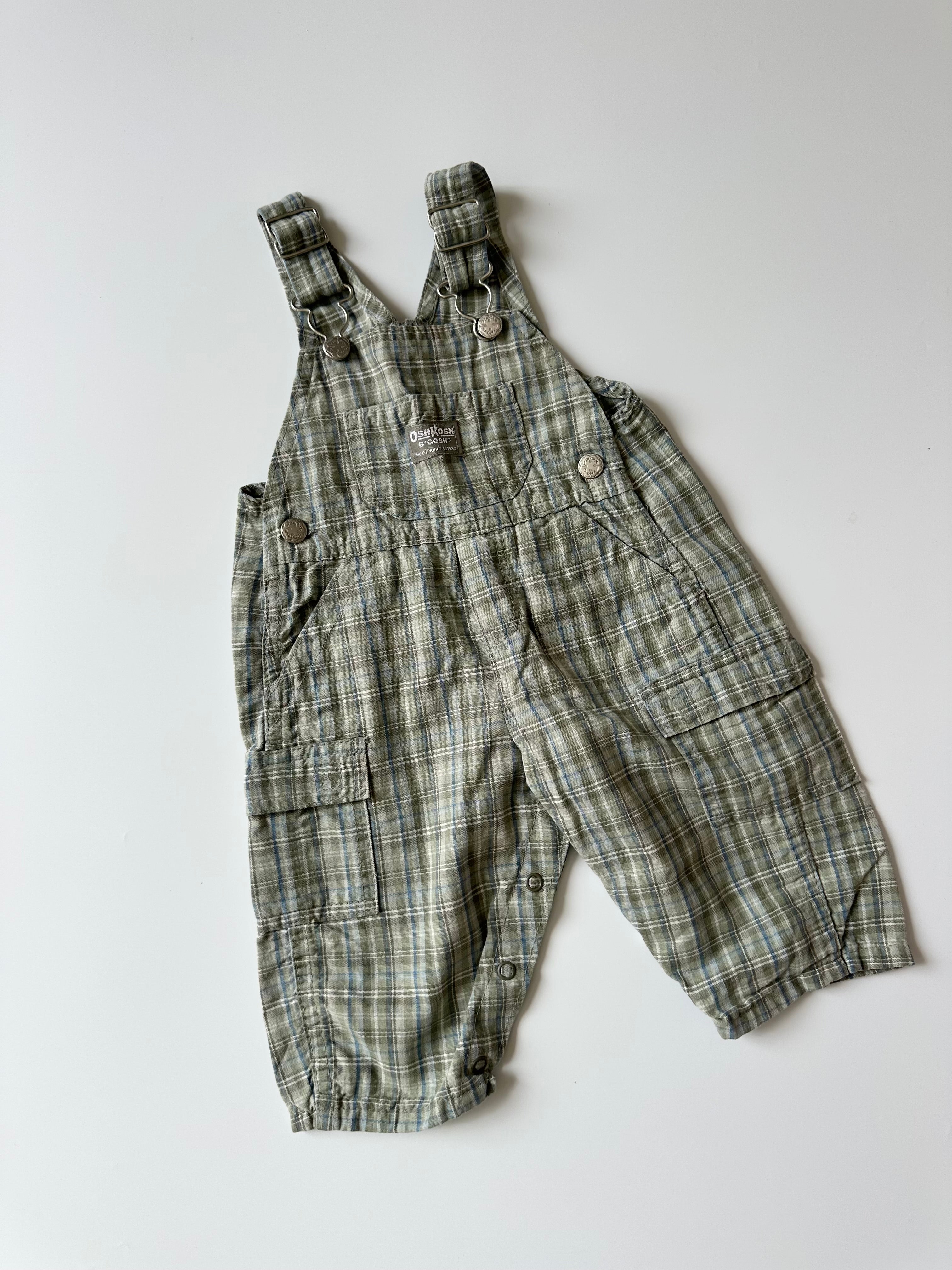OshKosh Green Plaid Dungarees with Pockets 💚 12 Months