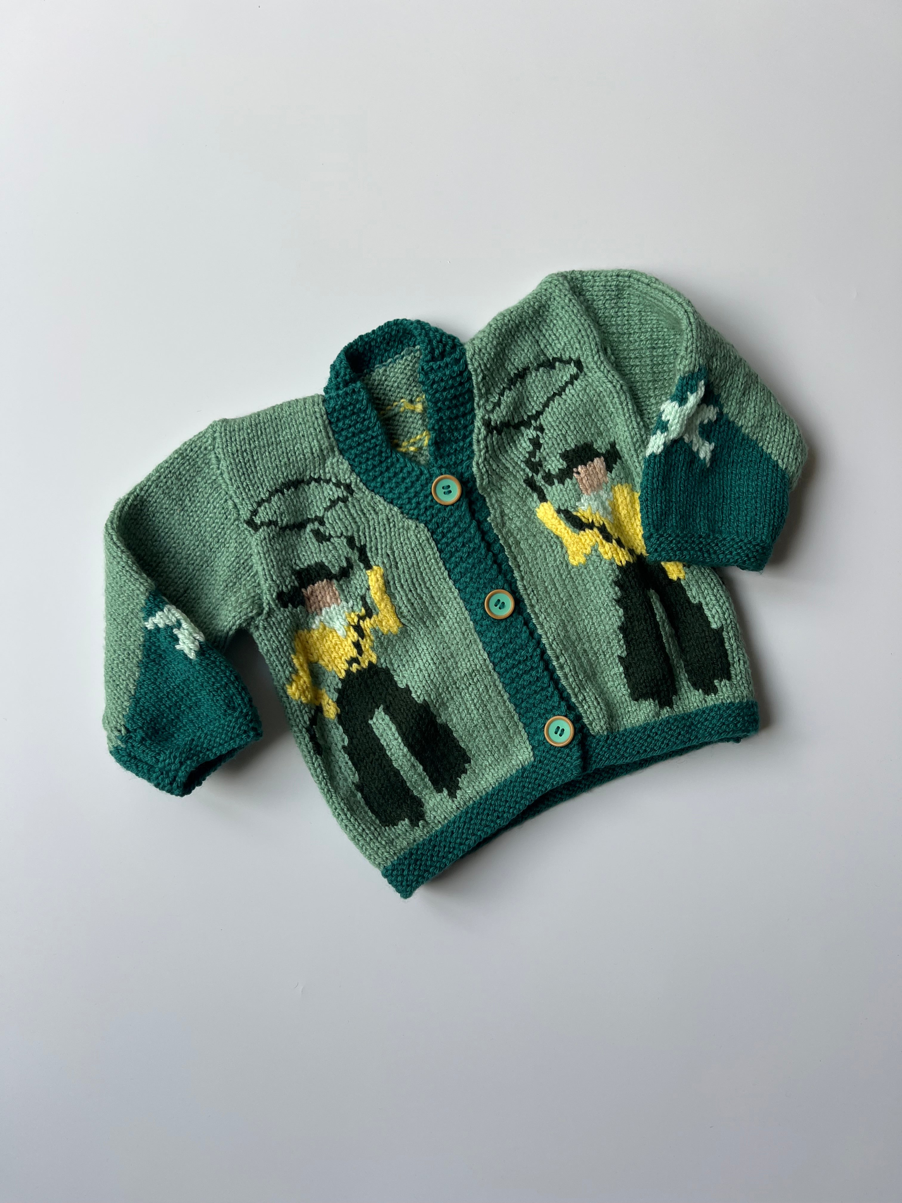 Hand-Knitted Green Cowboy Knit 2-3 Years