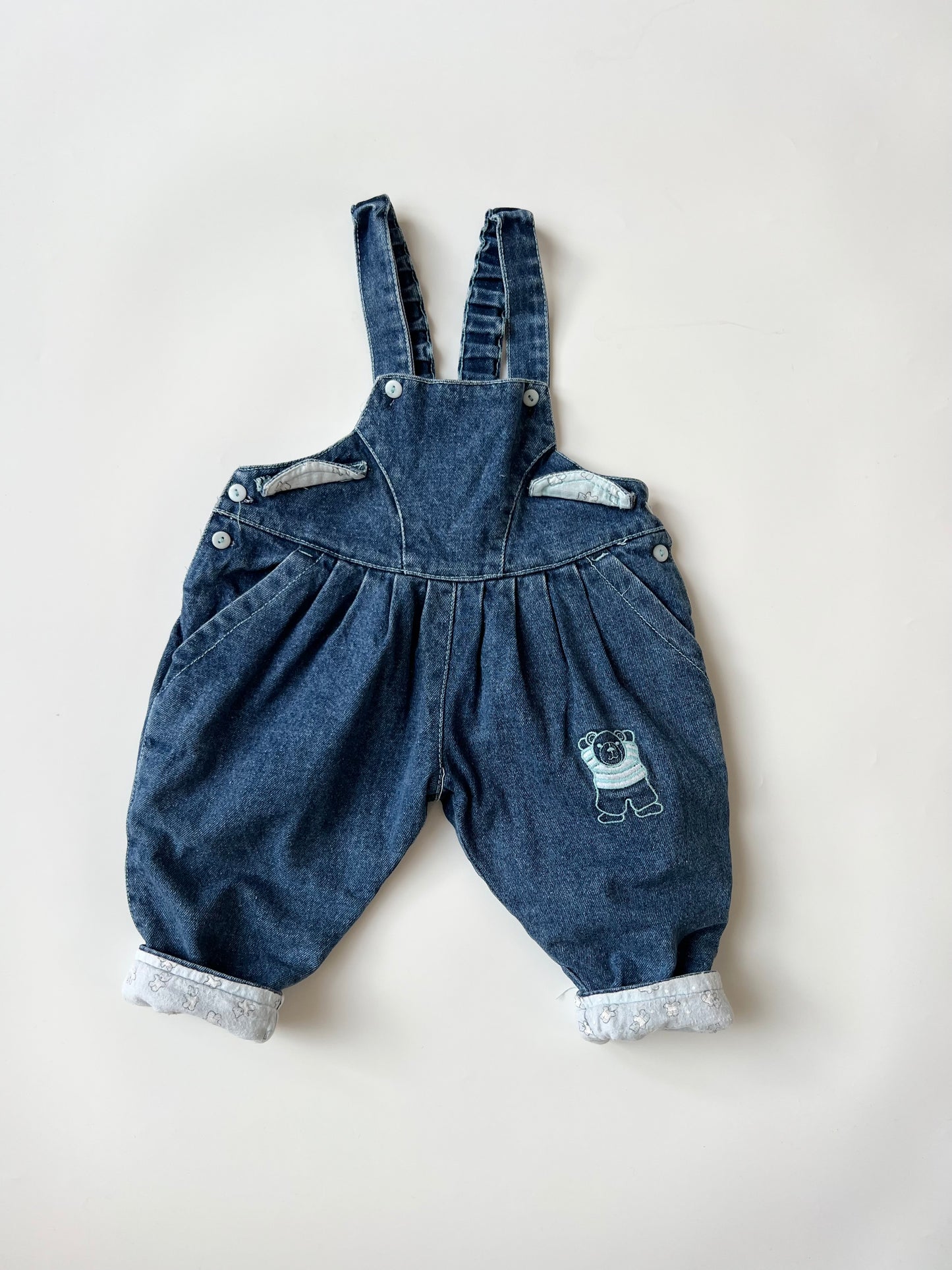 Vintage Kids Lined Denim Dungarees 3-6 months
