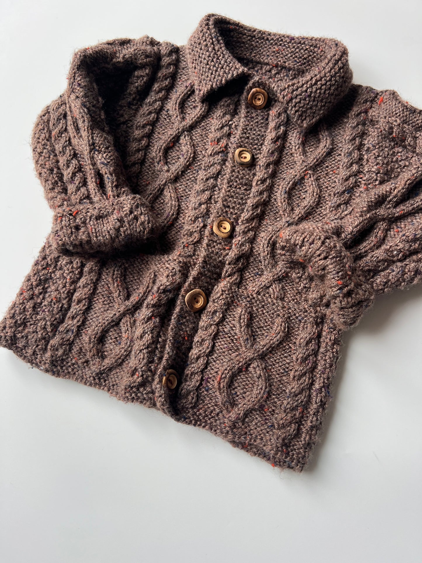 Hand Knitted Brown Aran Cardigan 3-4 Years