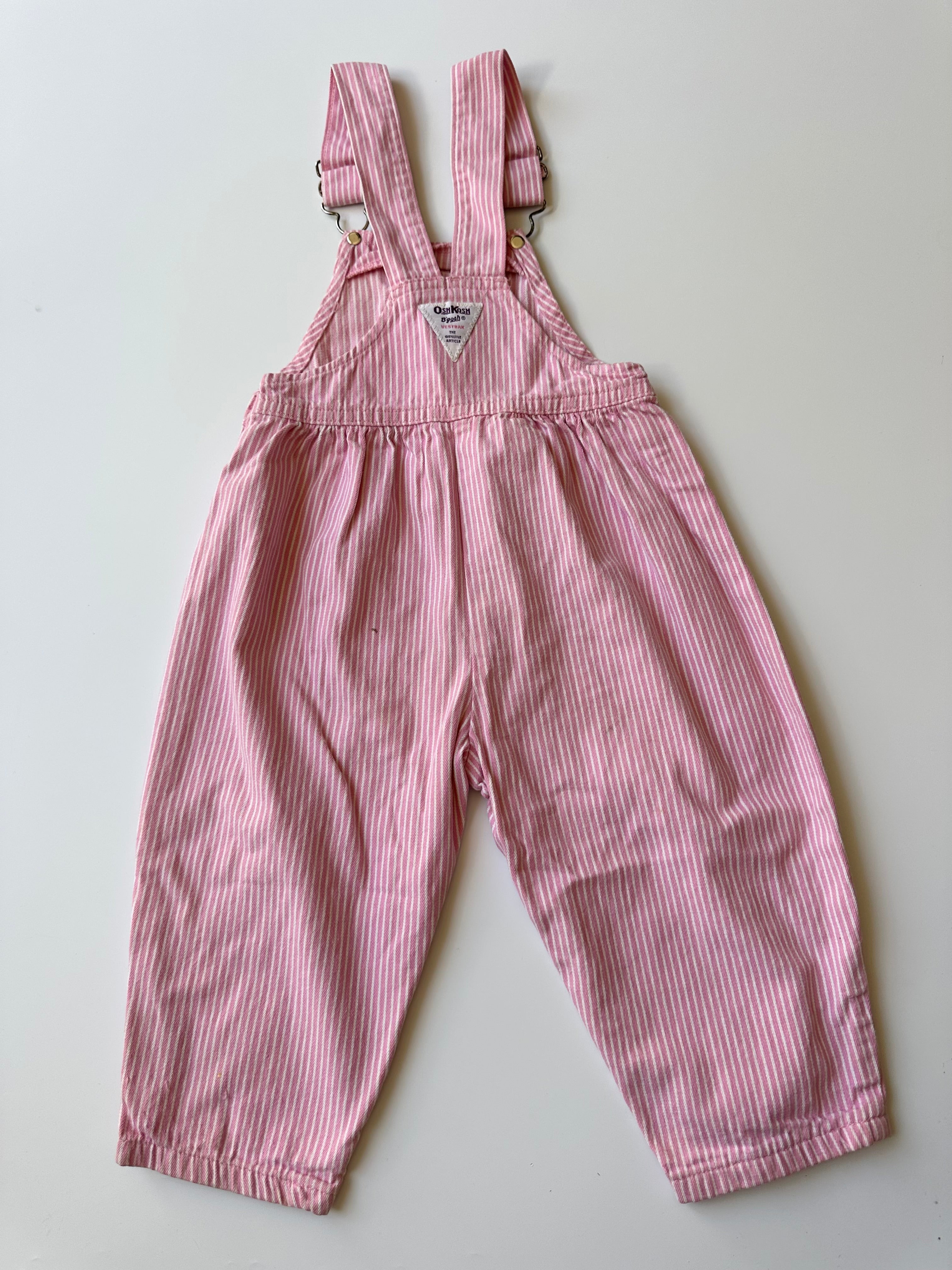 Vintage OshKosh Pink Stripe Dungarees w/ Purple Tag 2-3 Years
