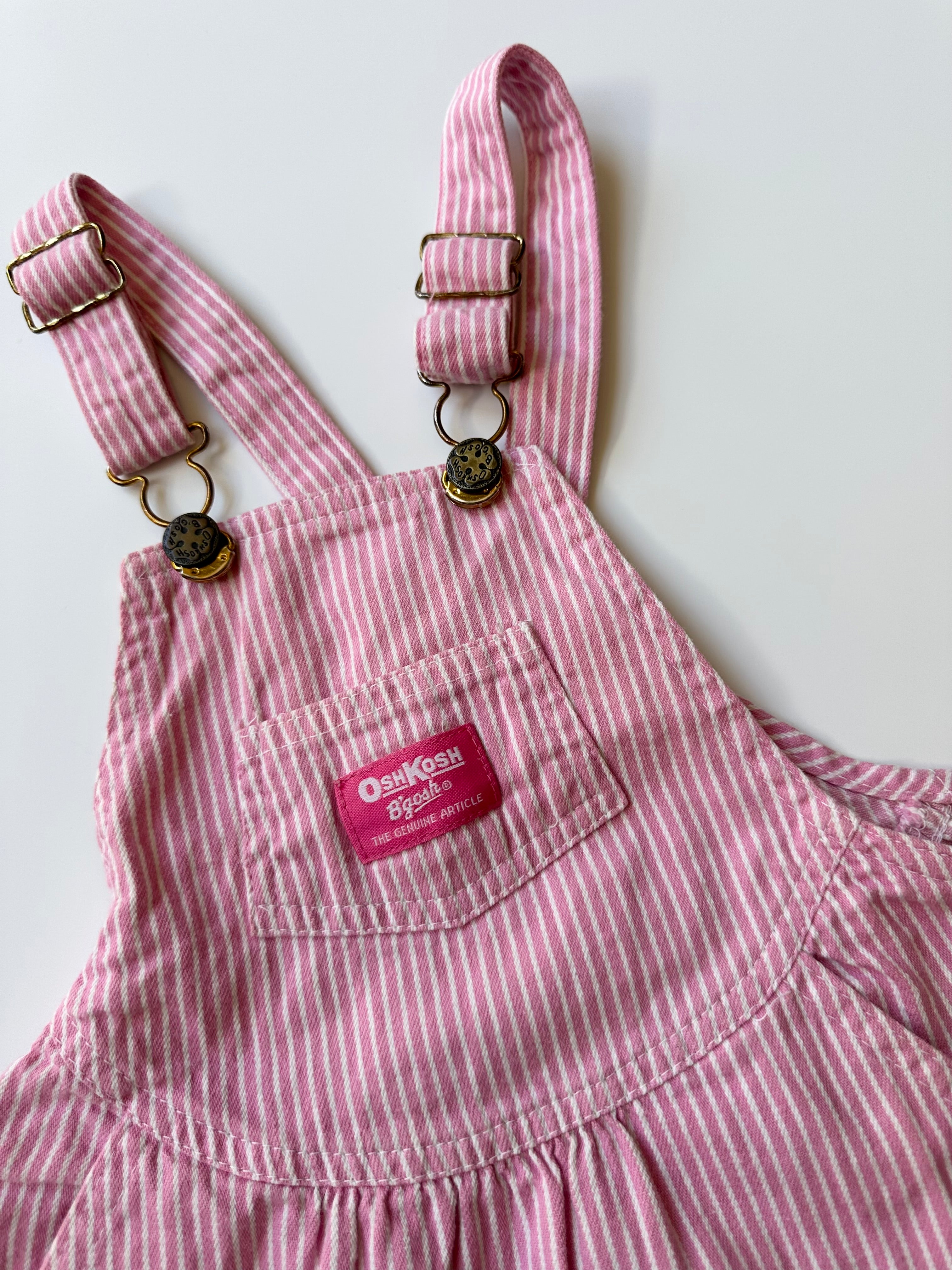Vintage OshKosh Pink Stripe Dungaree Dress 5-6 Years