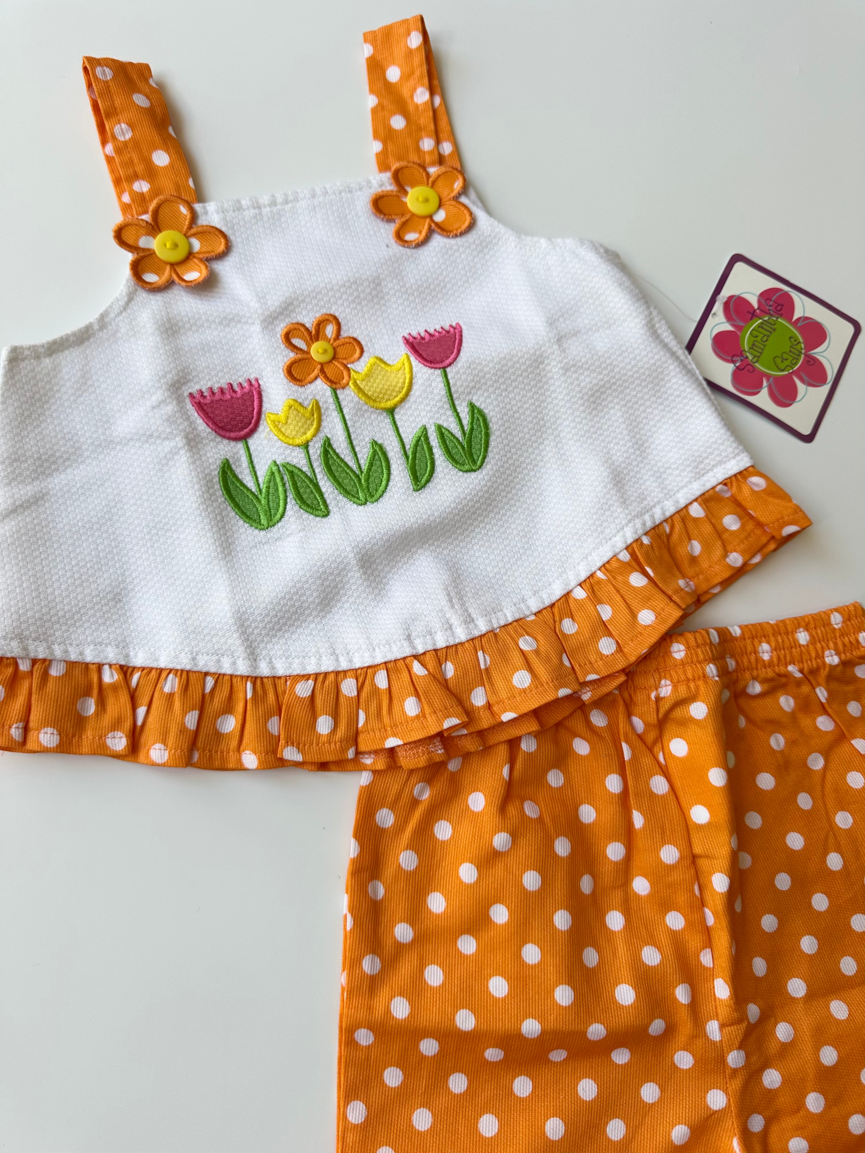Orange Polka Dot and Flowers Matching Set 2 Years