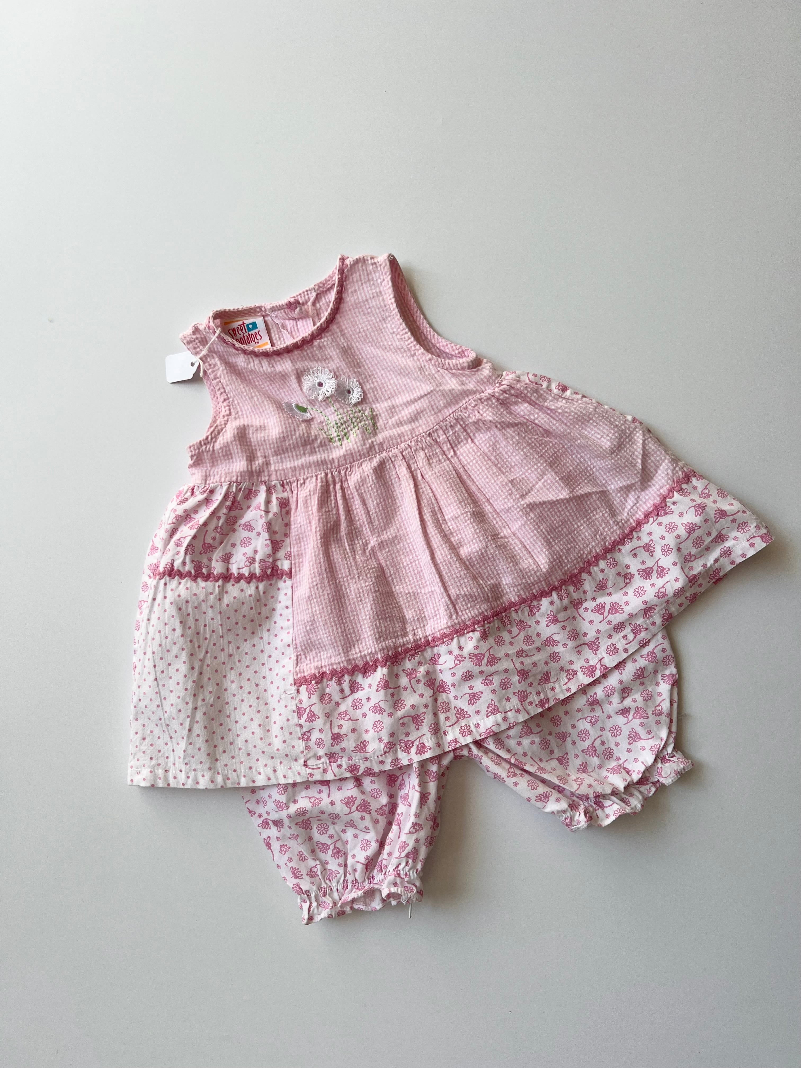 Vintage Pink Gingham and Floral Romper 12 Months