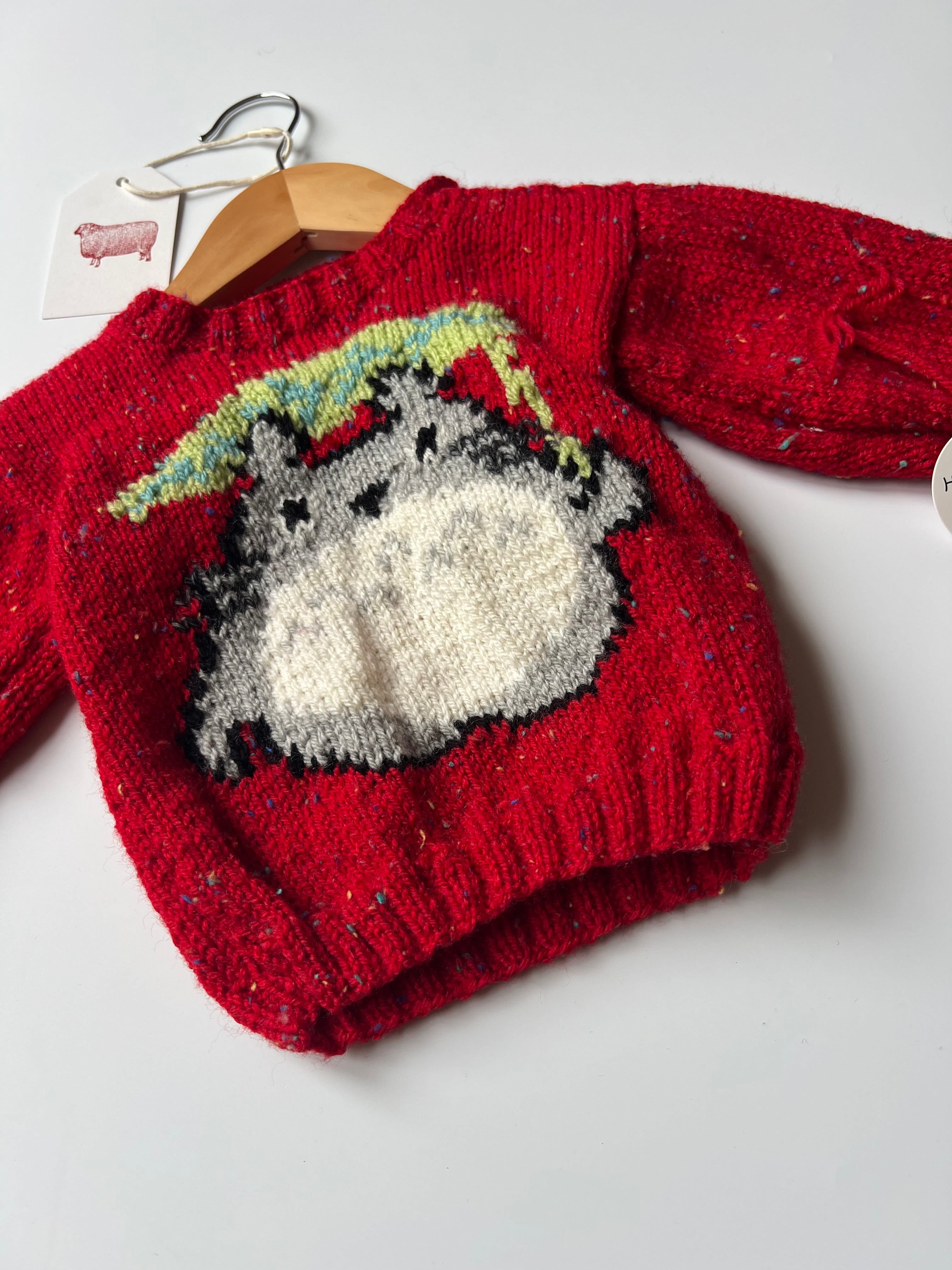 Hand Knitted Red Totoro Jumper 1-2 Years