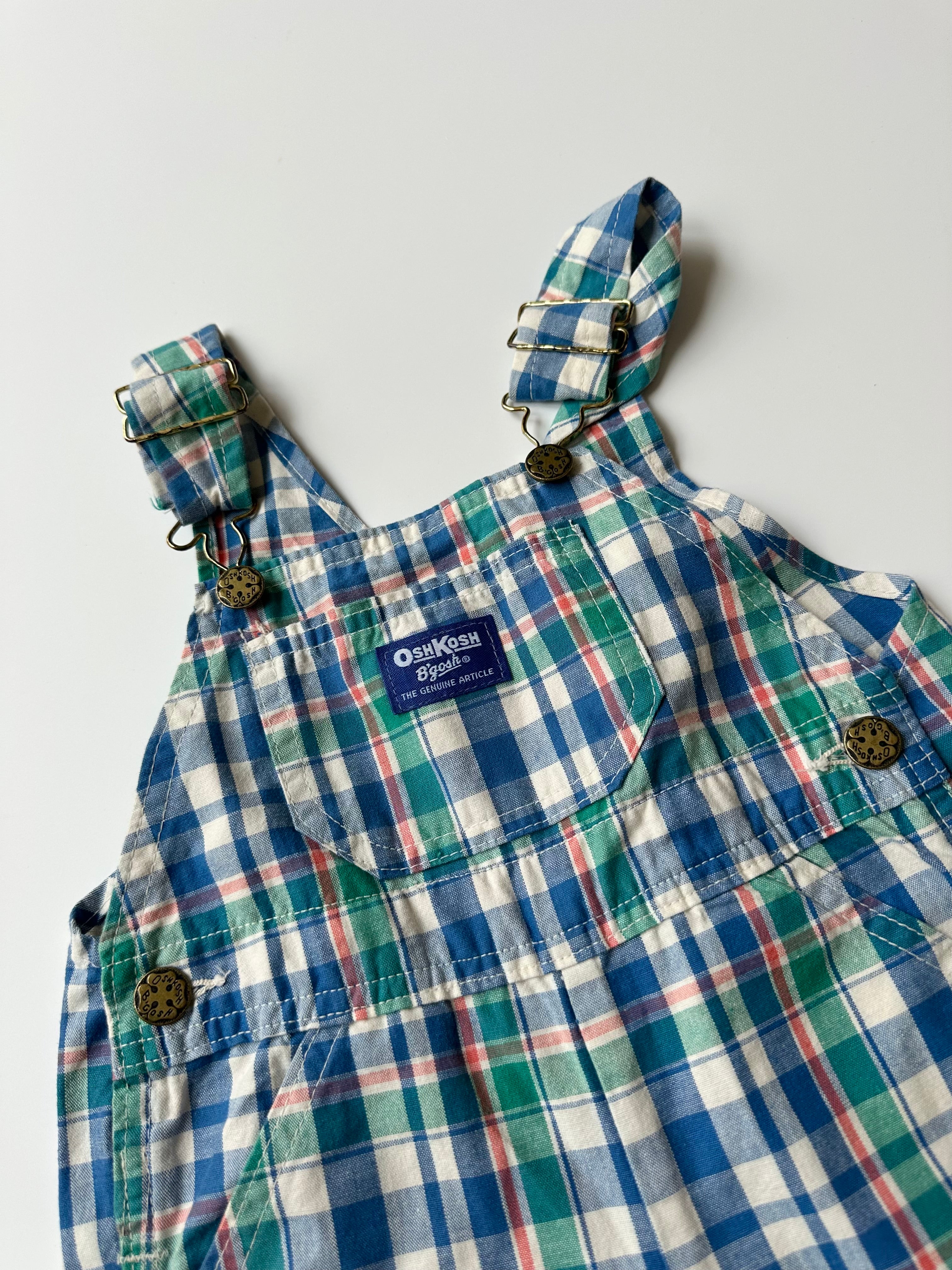 Vintage Kids OshKosh Colourful Plaid Dungaree Shorts 3 Years