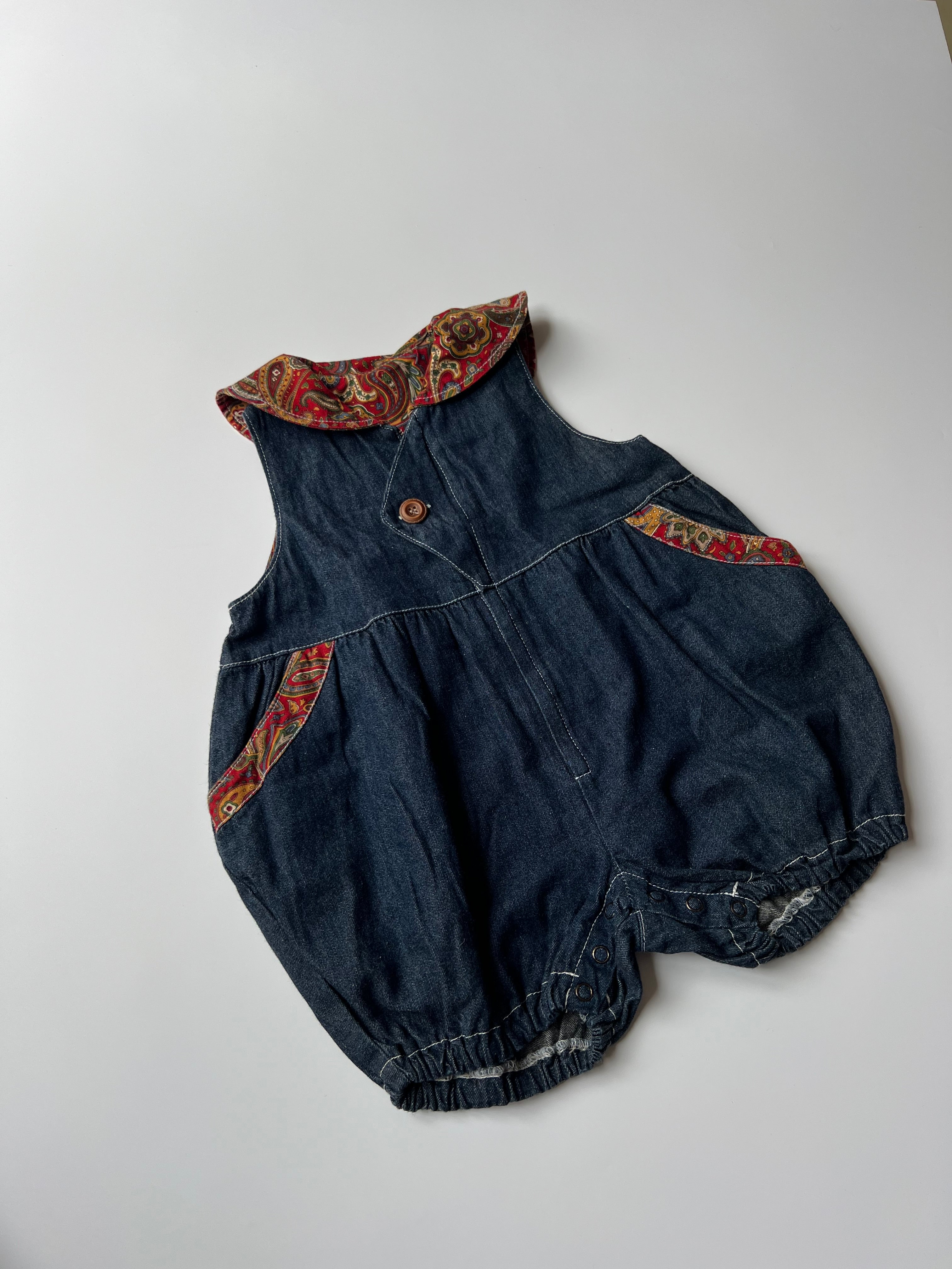 Vintage Denim Romper with Paisley Detail 18-24 Months