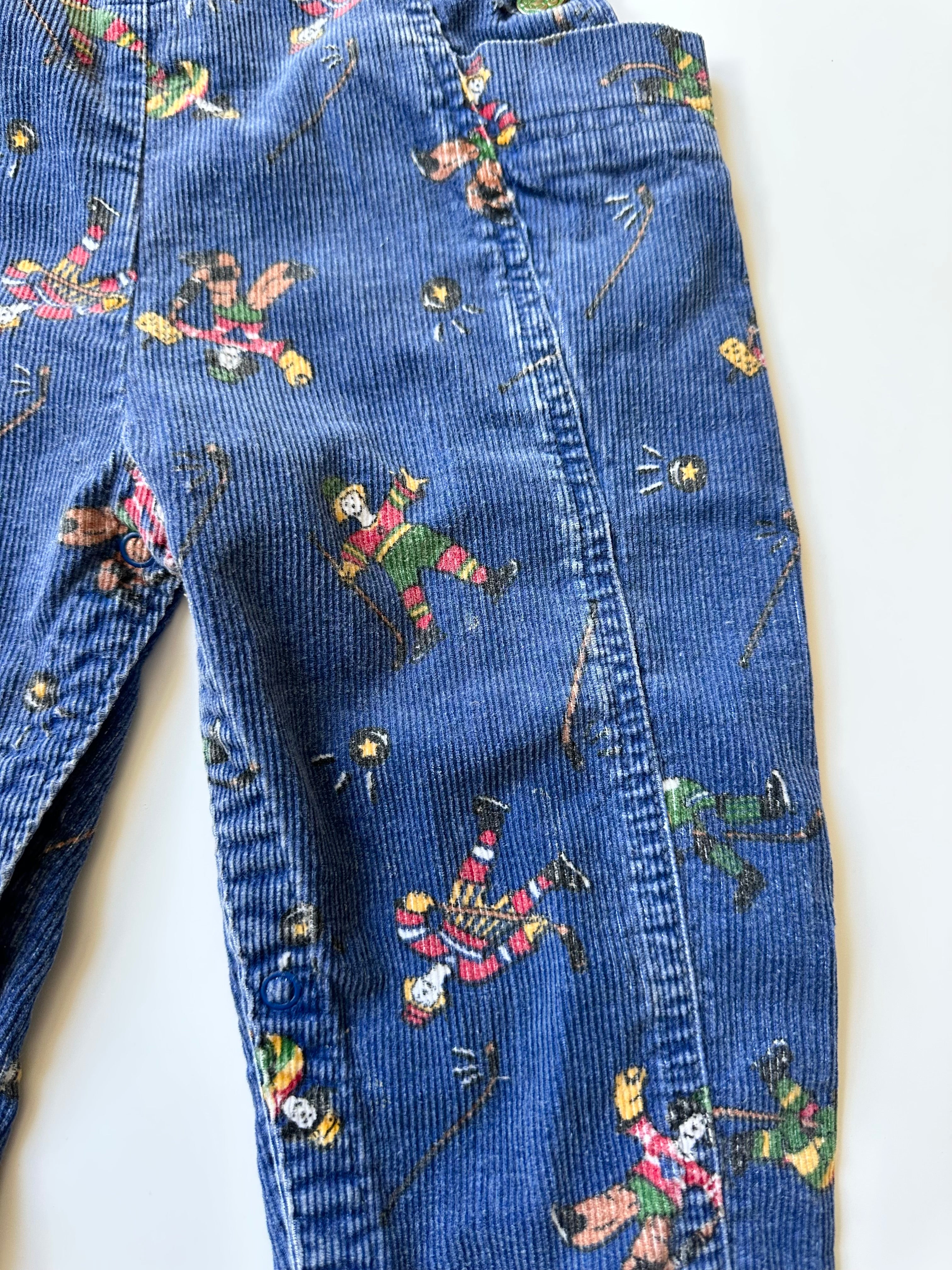 Vintage OshKosh Hockey Player Print Corduroy Dungarees 18-24 Months