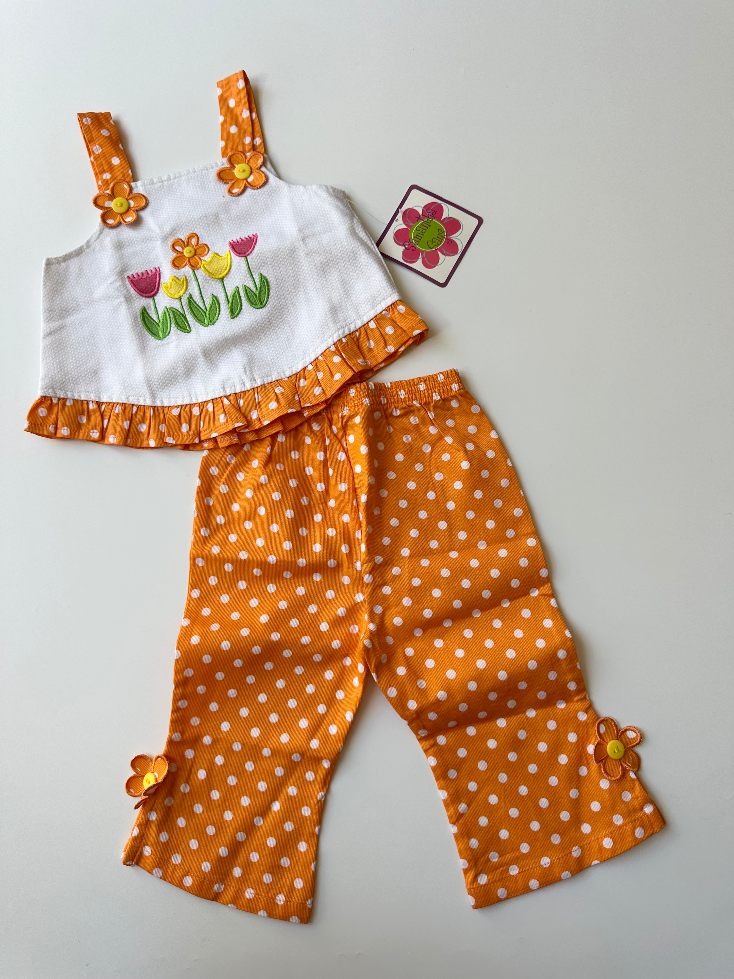 Orange Polka Dot and Flowers Matching Set 2 Years
