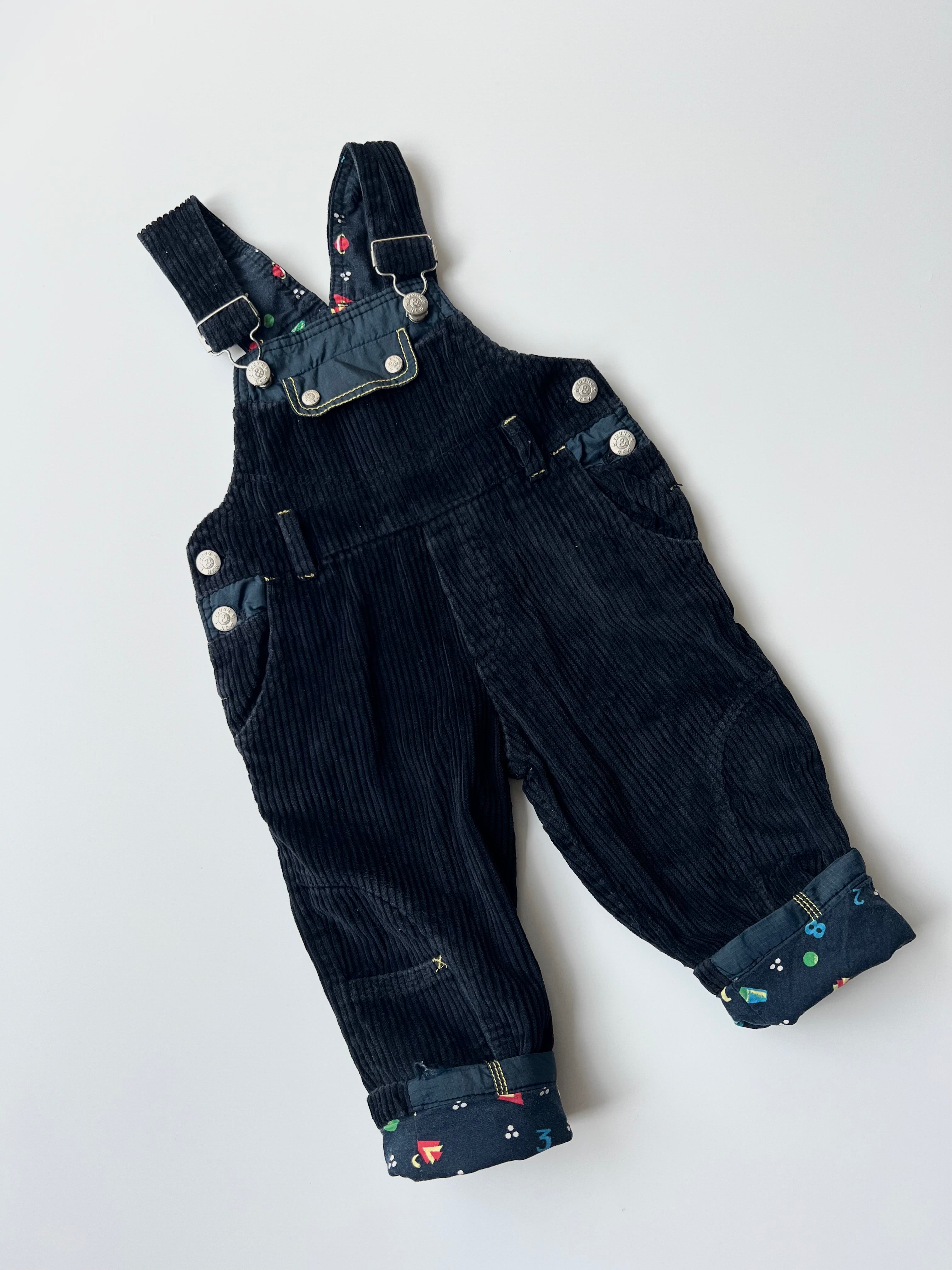 Vintage Kids Navy Corduroy Dungarees with Space Fabric Lining 🪐 18-24 Months