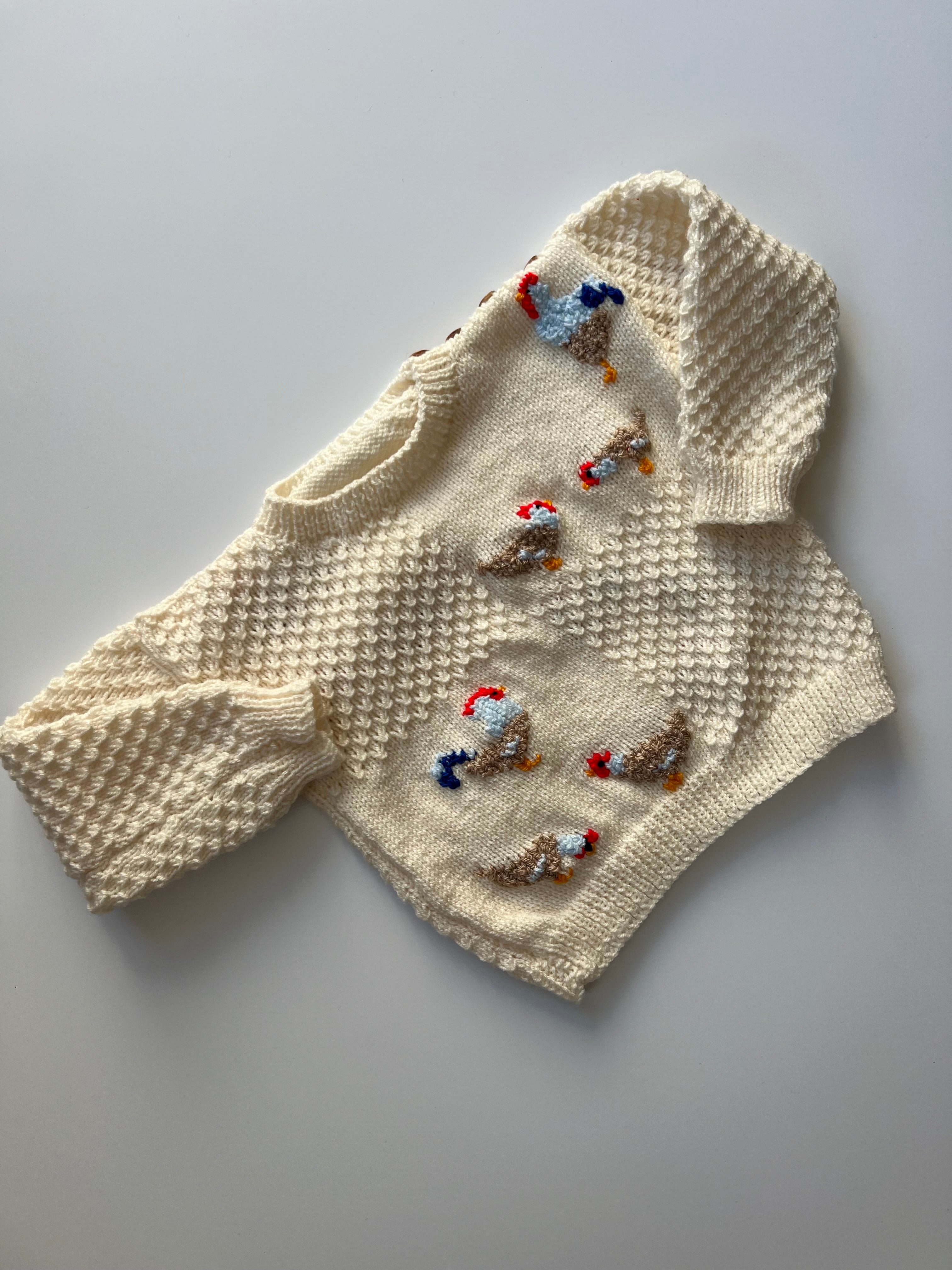 Hand Knitted Rooster Jumper in Cream 1-2 Years 🐓