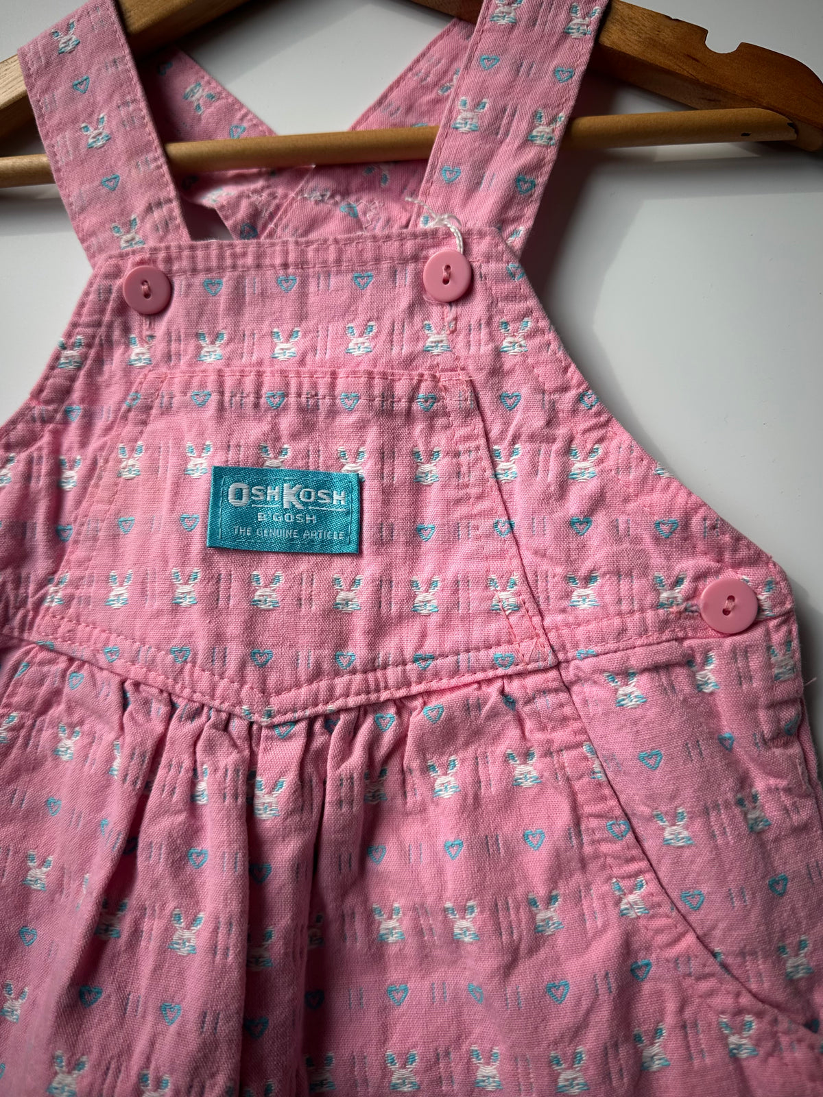 Pink Vintage OshKosh Bunny Detail Dungarees 18-24 Months