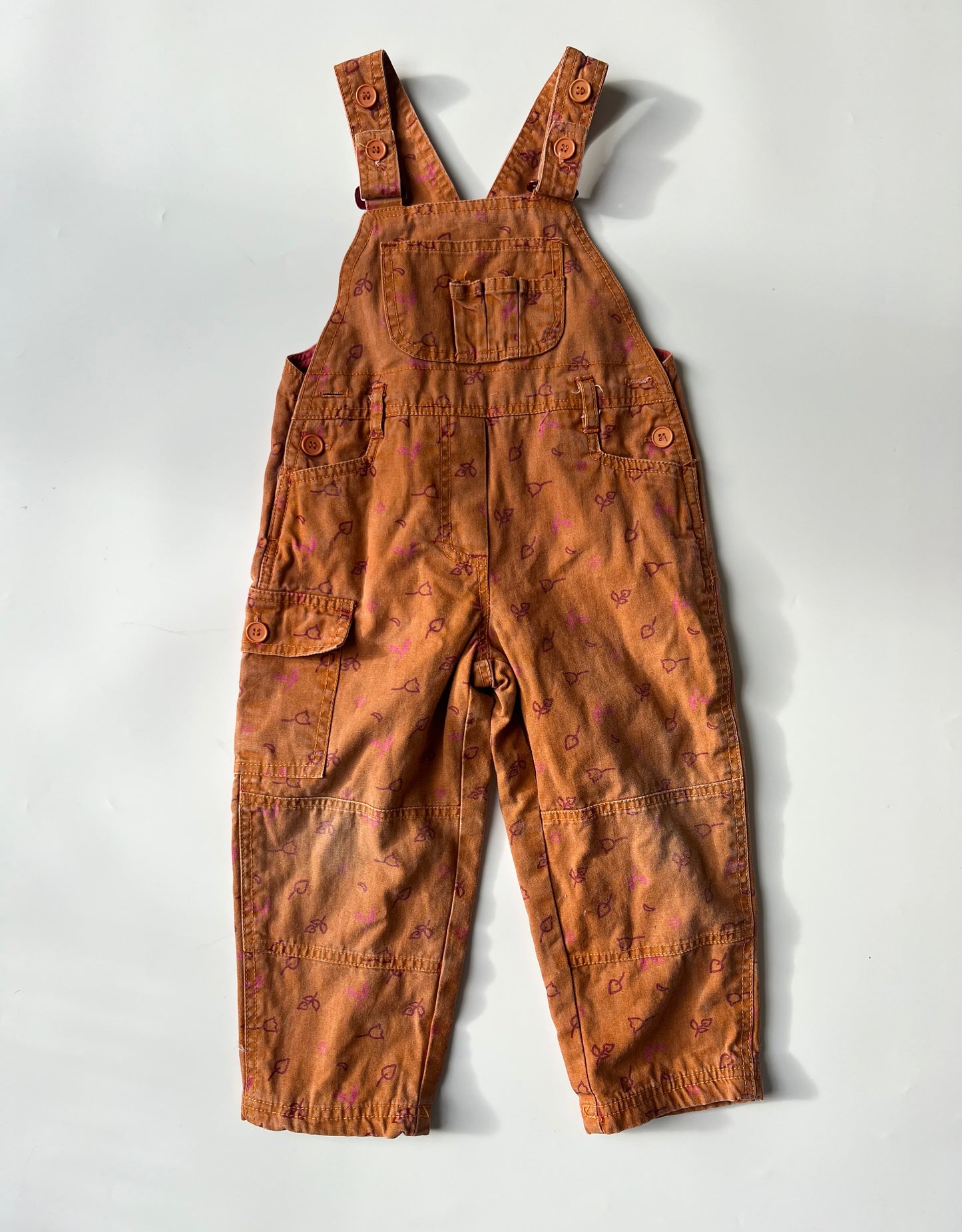 Vintage Brown French Dungarees with Lead Print Design 3 years