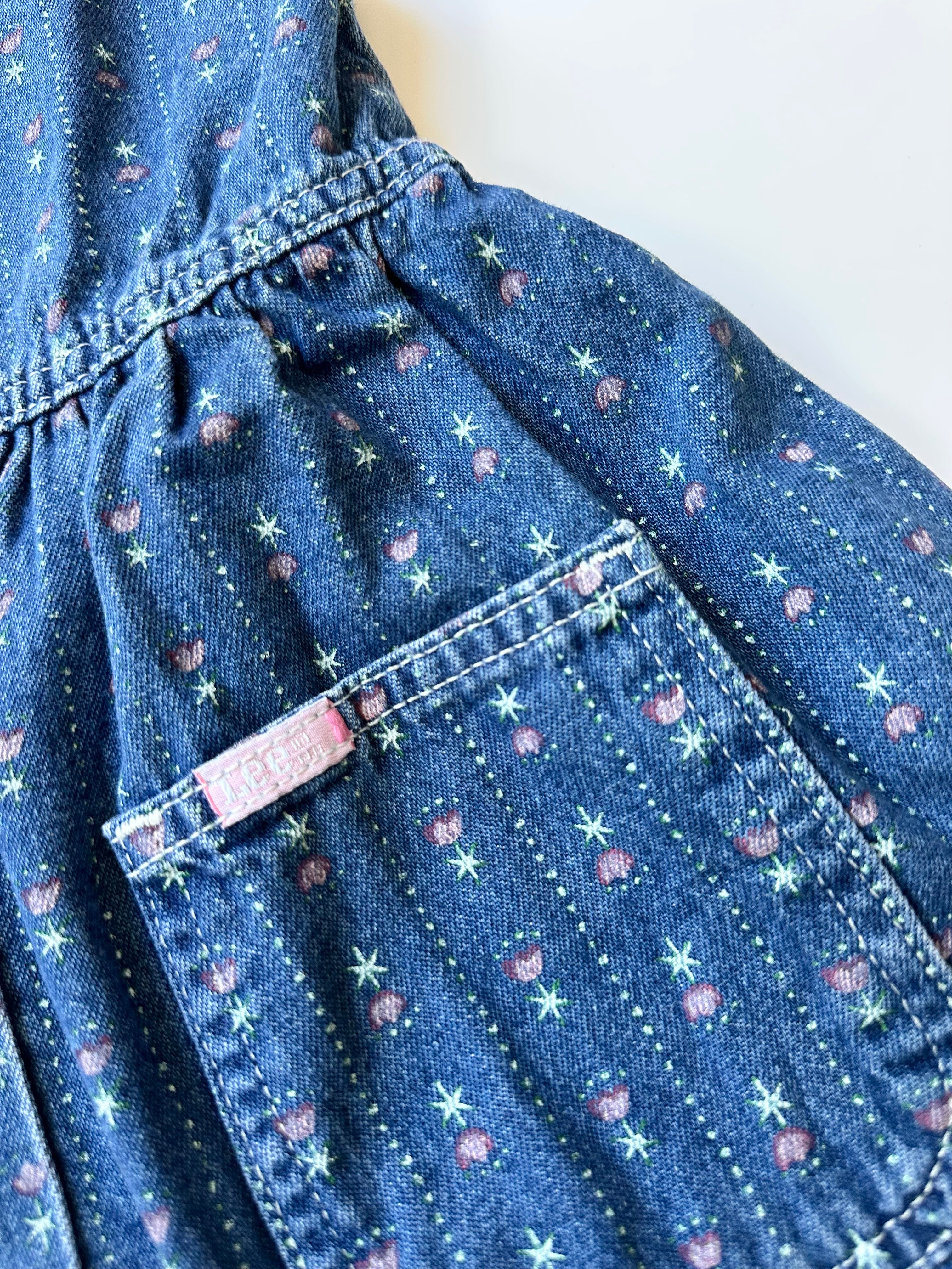 Vintage Lee Dungaree Dress with Floral Print 5-6 Years