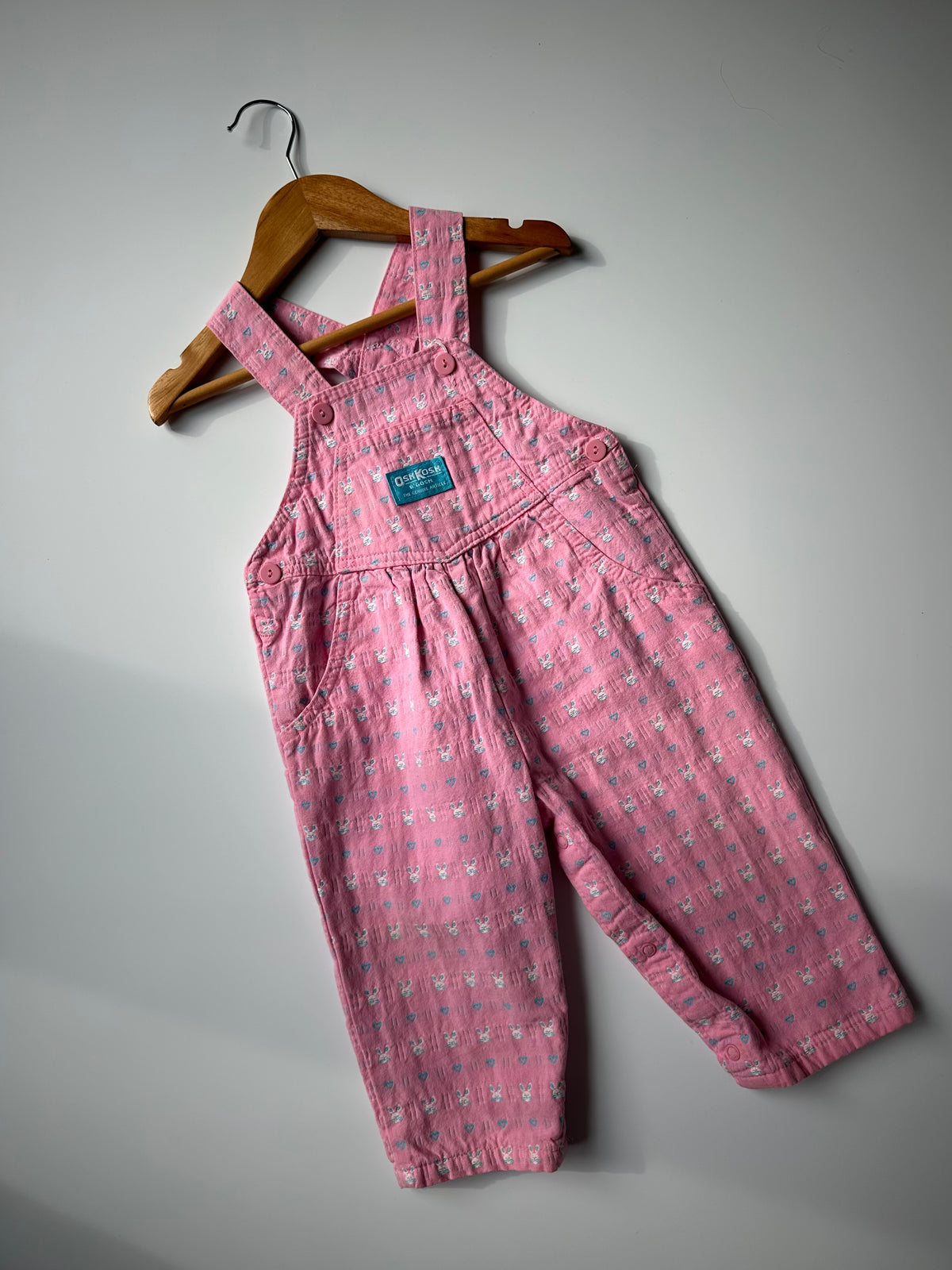 Pink Vintage OshKosh Bunny Detail Dungarees 18-24 Months