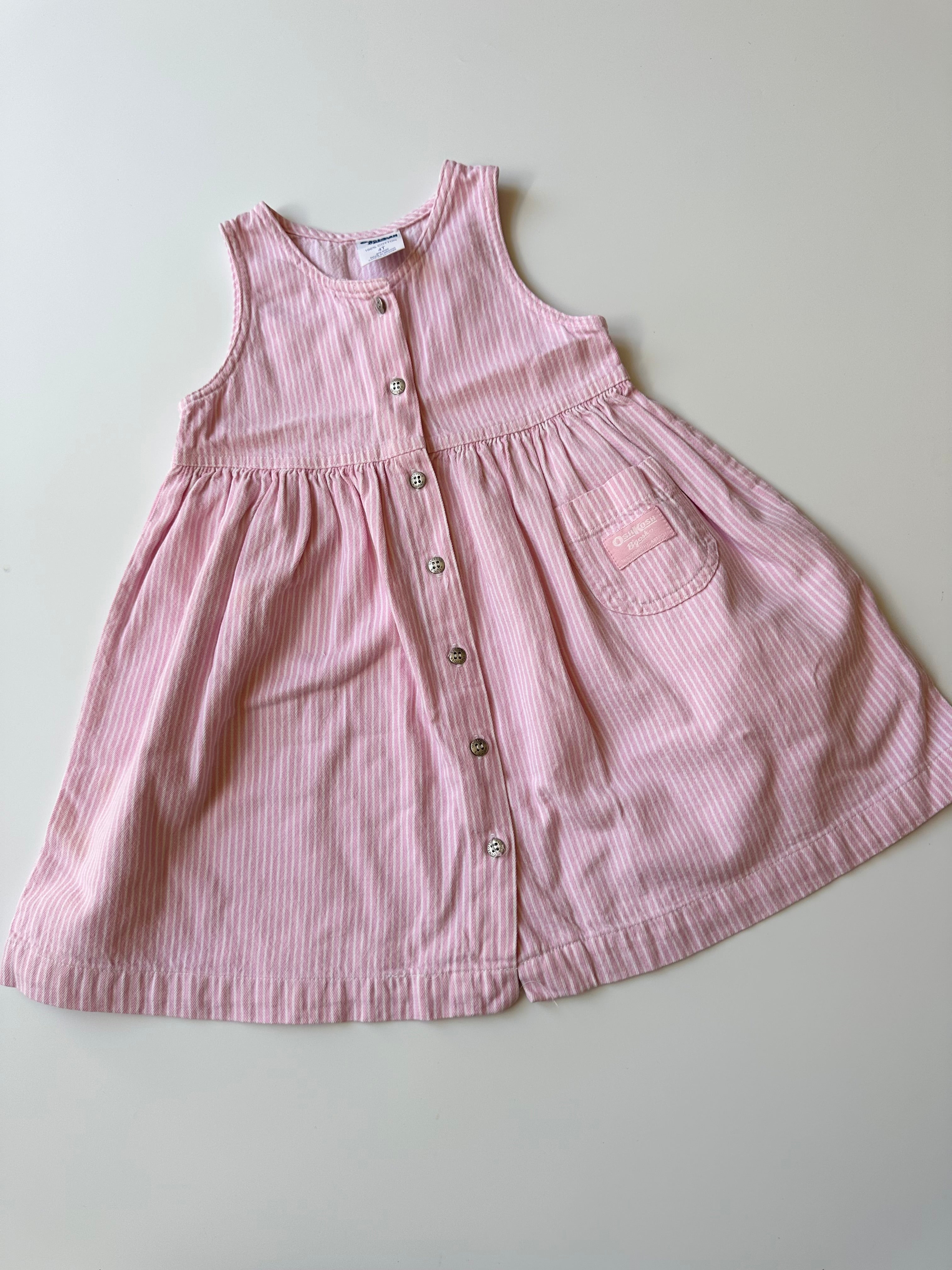 Vintage OshKosh Pink Stripe Dungaree Dress 3-4 Years