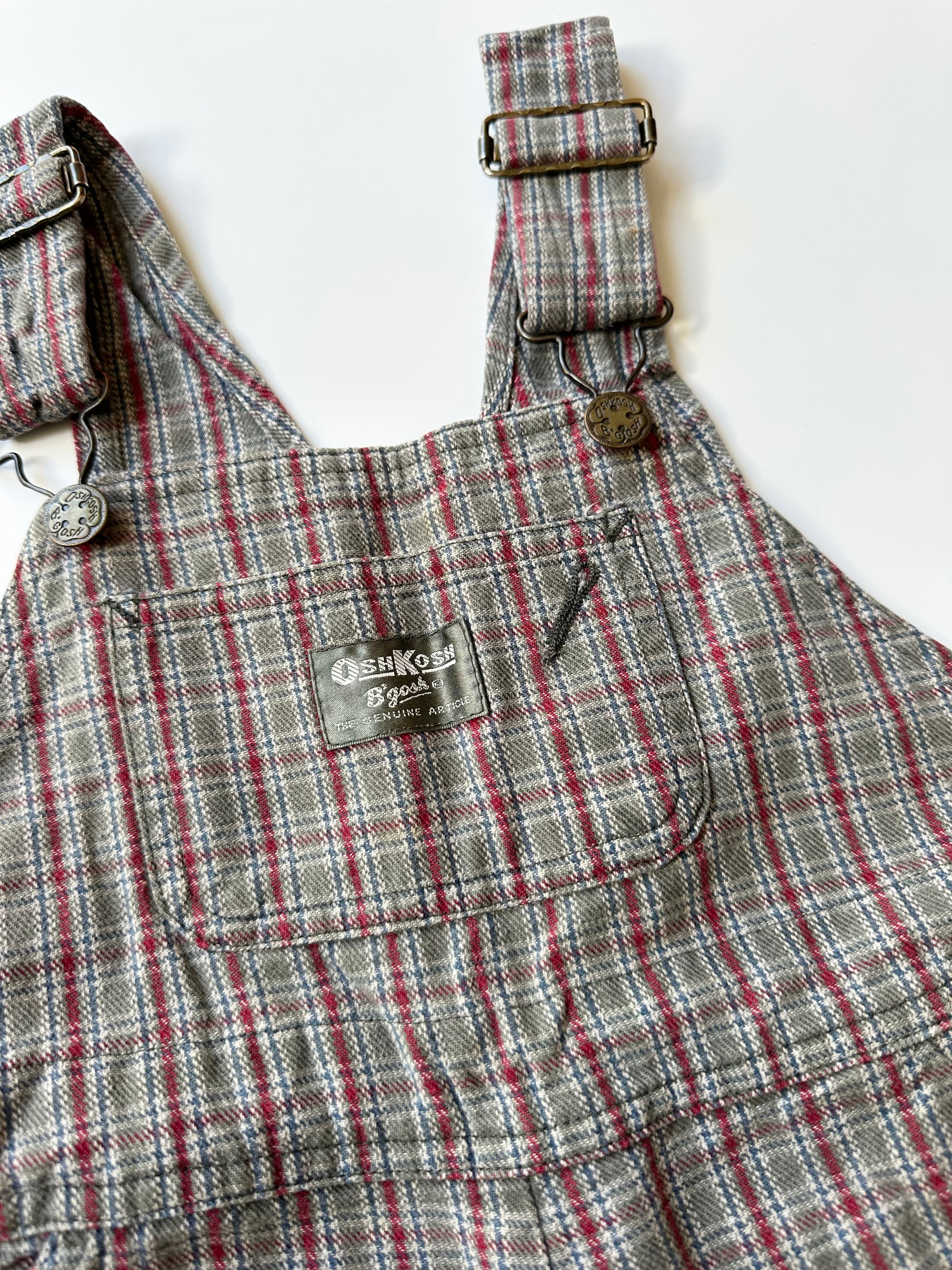 Vintage OshKosh Grey Check Dungarees 2-3 Years