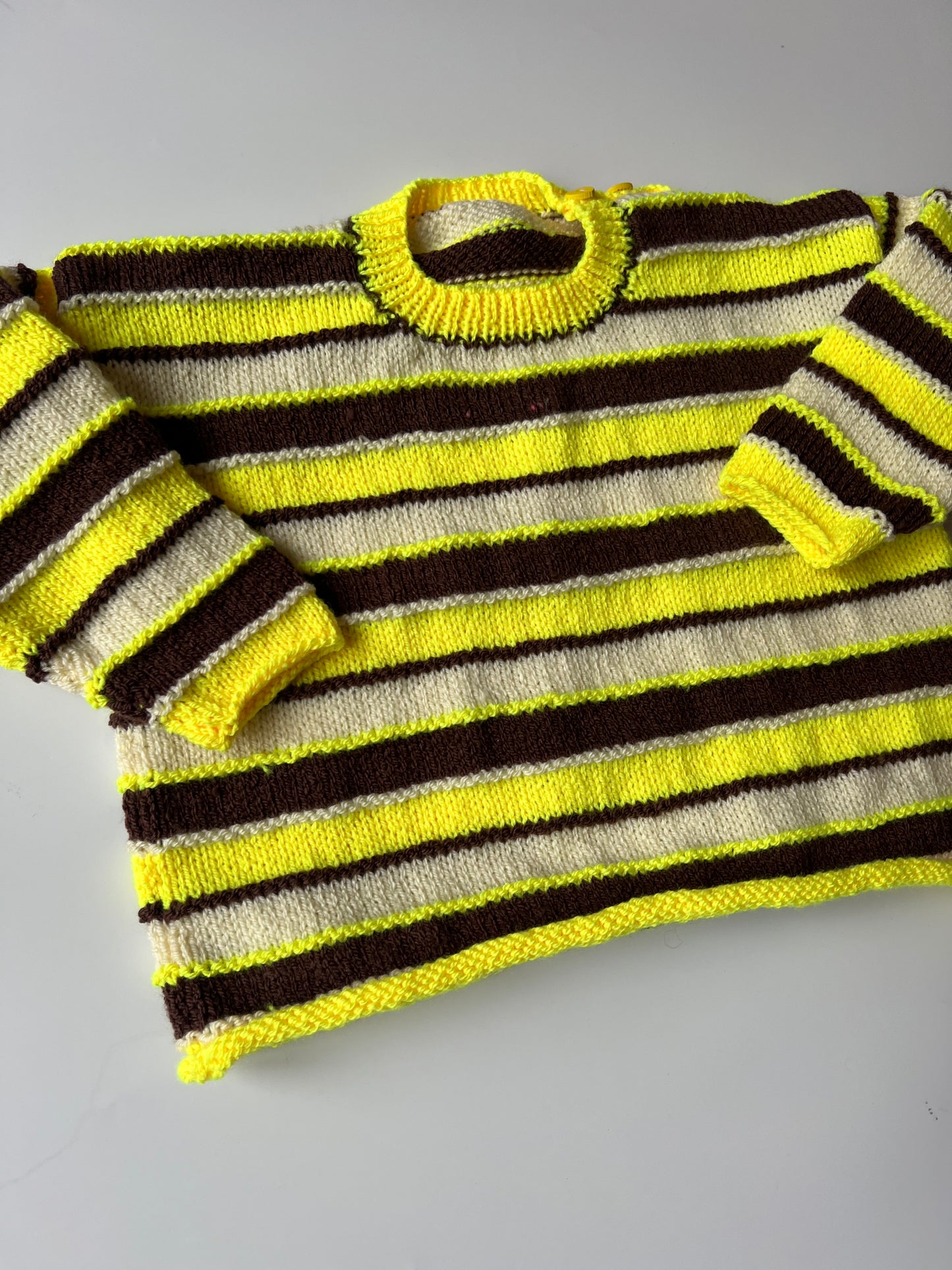 Hand Knitted Brown and Yellow Striped Jumper 3-5 years