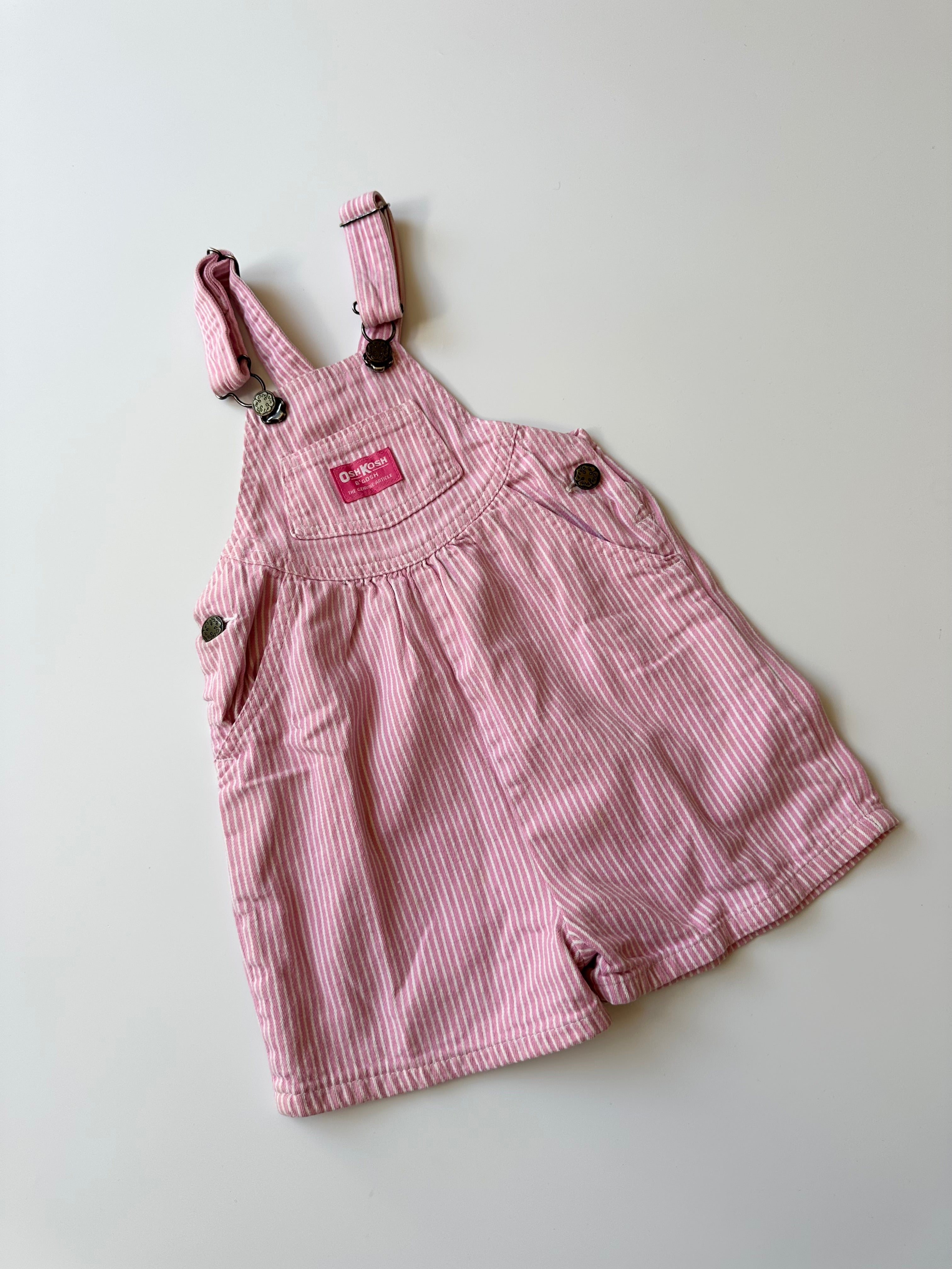 Vintage OshKosh Pink Stripe Dungaree Shorts 3-4 Years