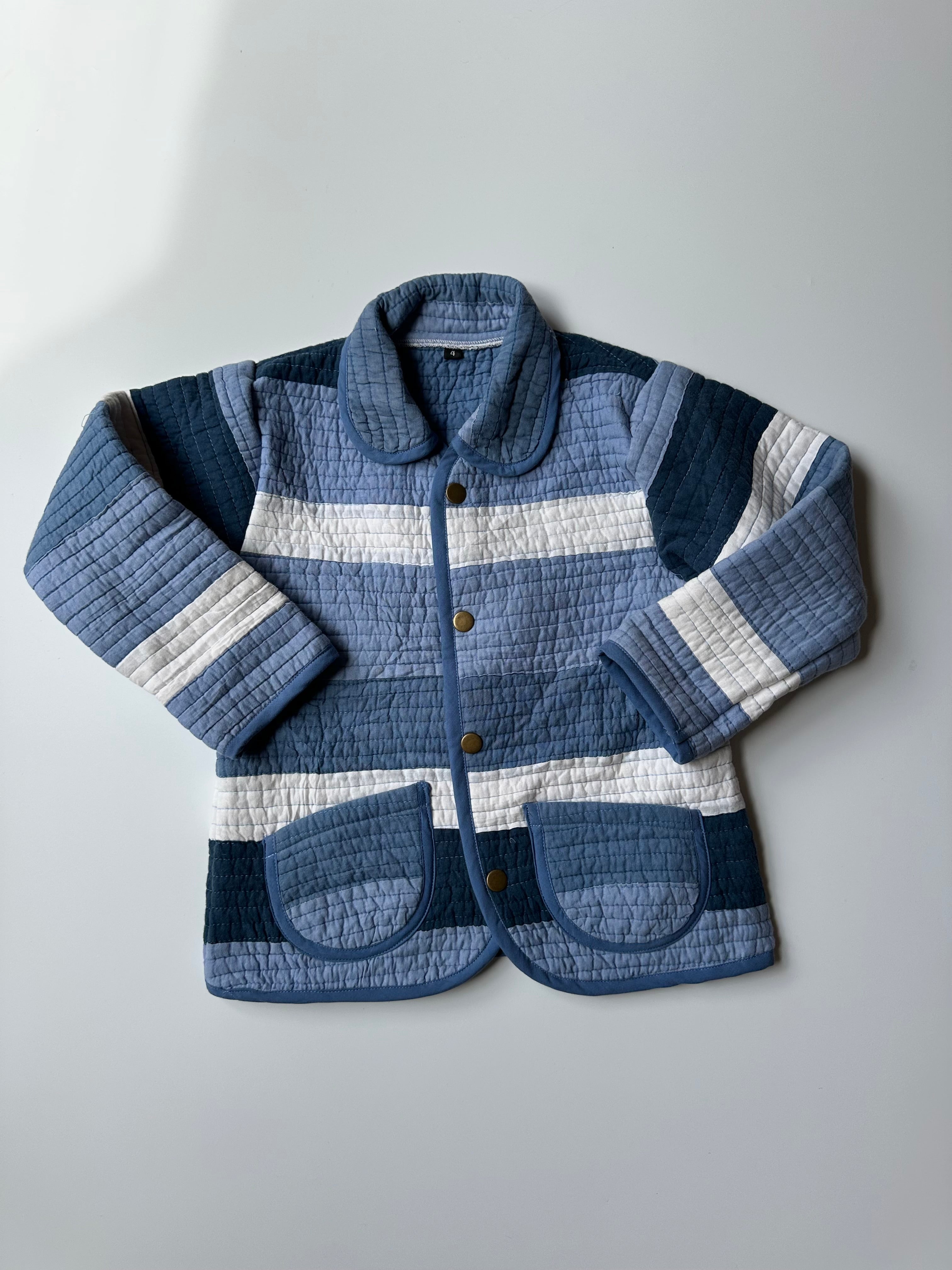Upcycled Blue & White Quilt Jacket 4-5 Years