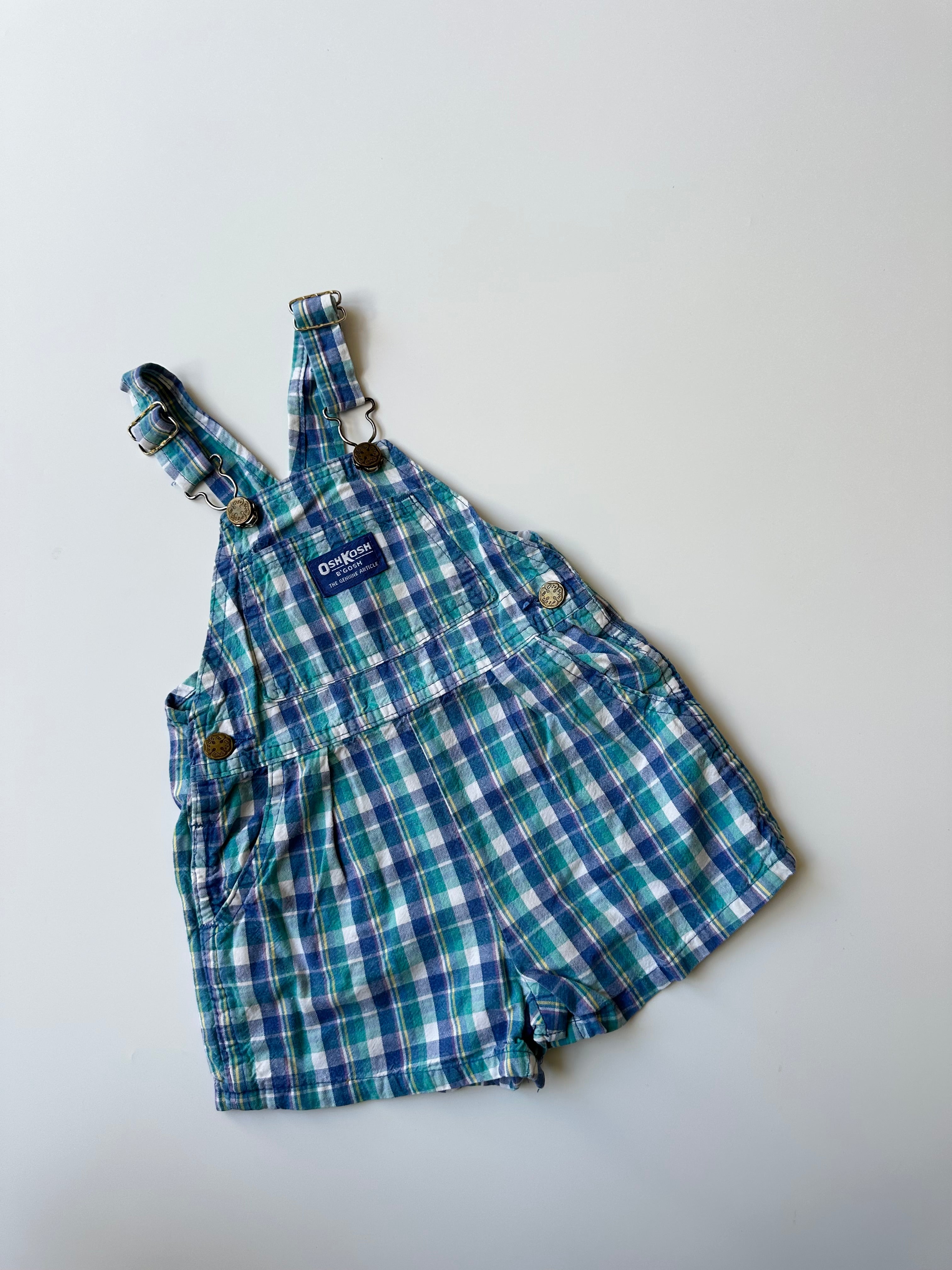 Vintage OshKosh Multicolour Check Dungaree Shorts 18-24 Months