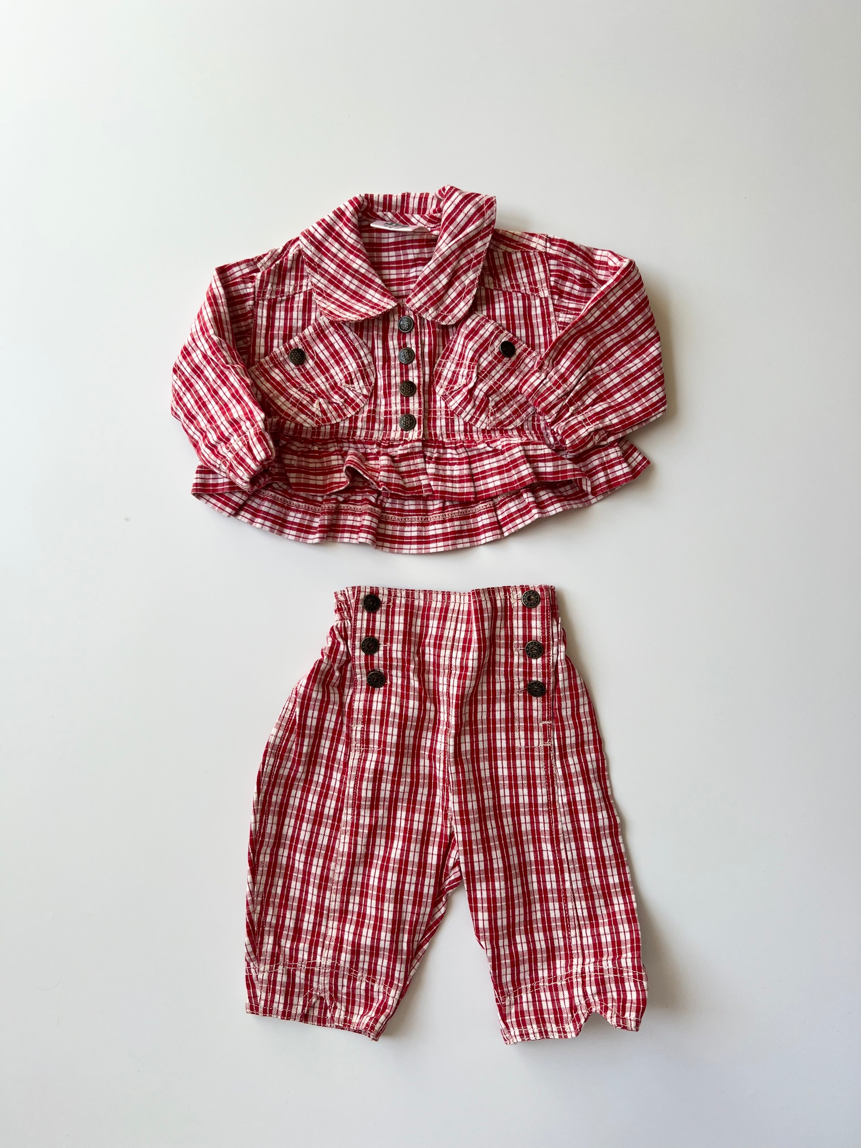 Vintage JFB Baby Gingham 2 Piece Set 6-12 Months