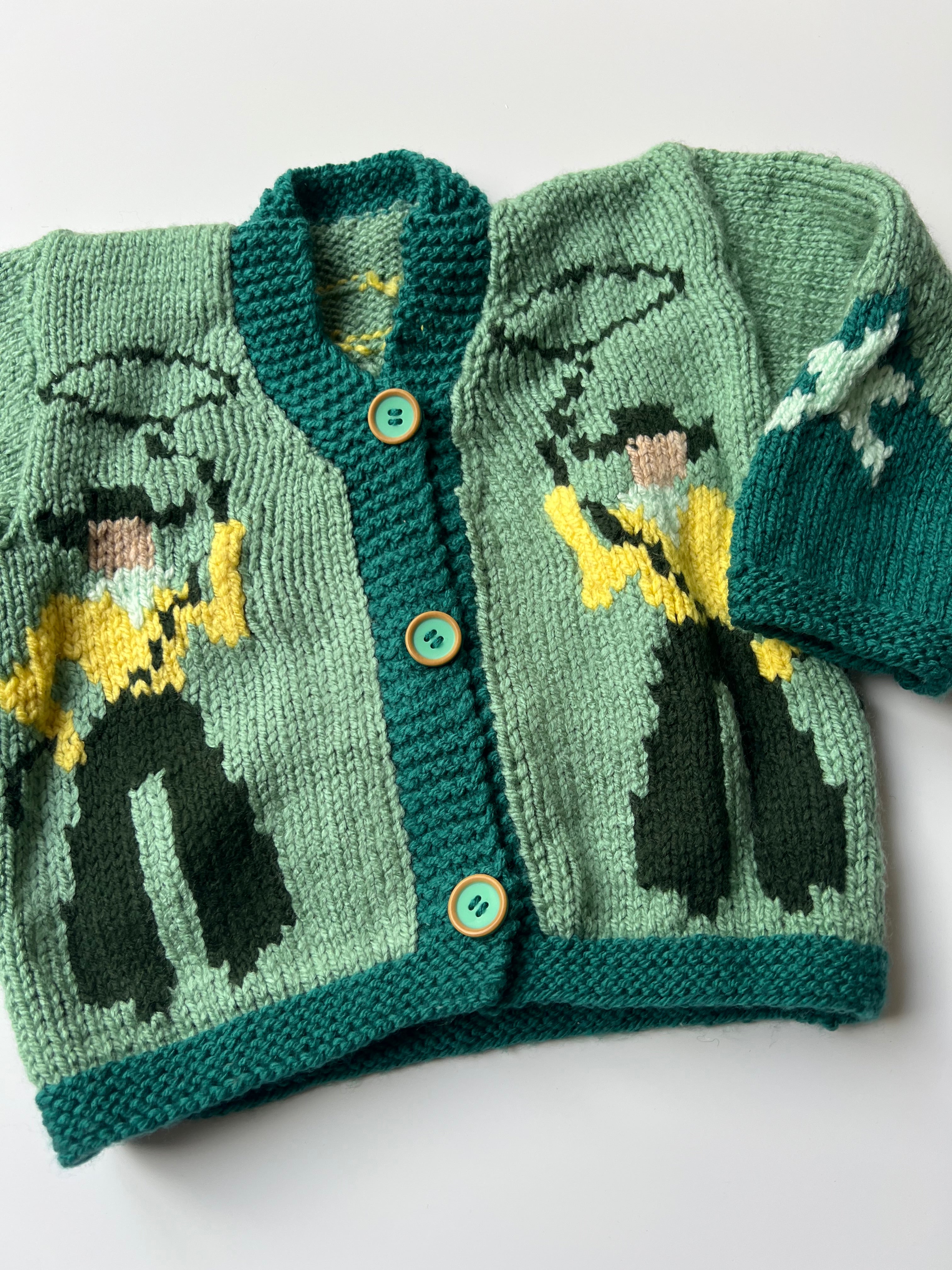 Hand-Knitted Green Cowboy Knit 2-3 Years