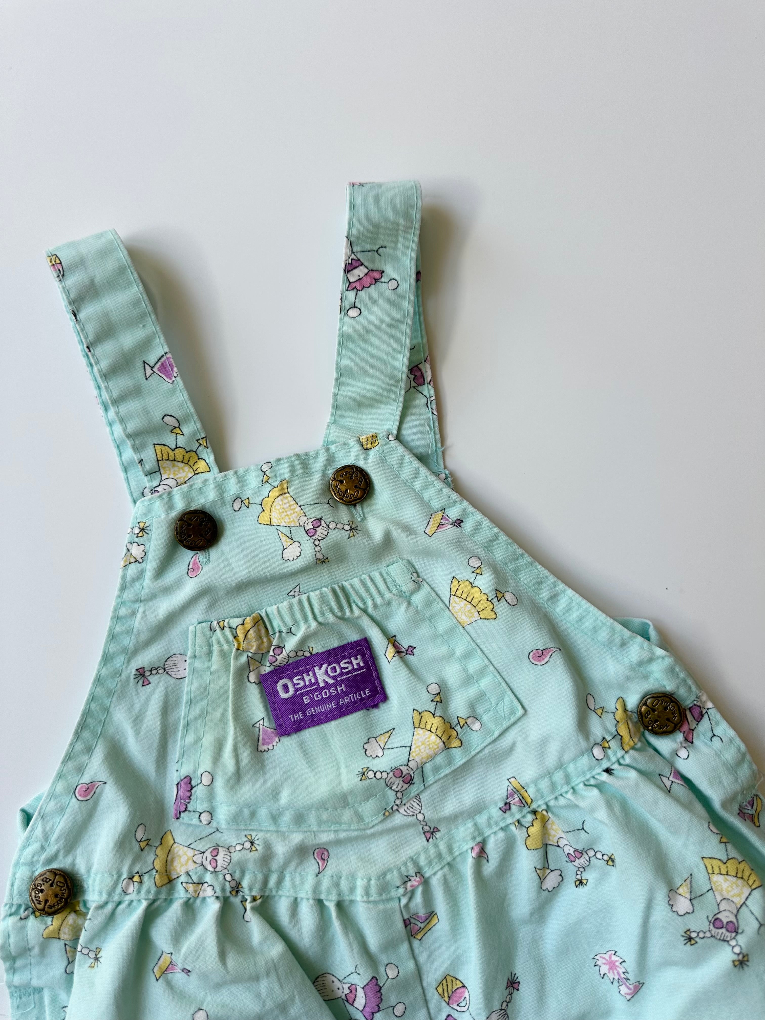 Vintage OshKosh Light Blue Beach Shortalls 18-24 Months