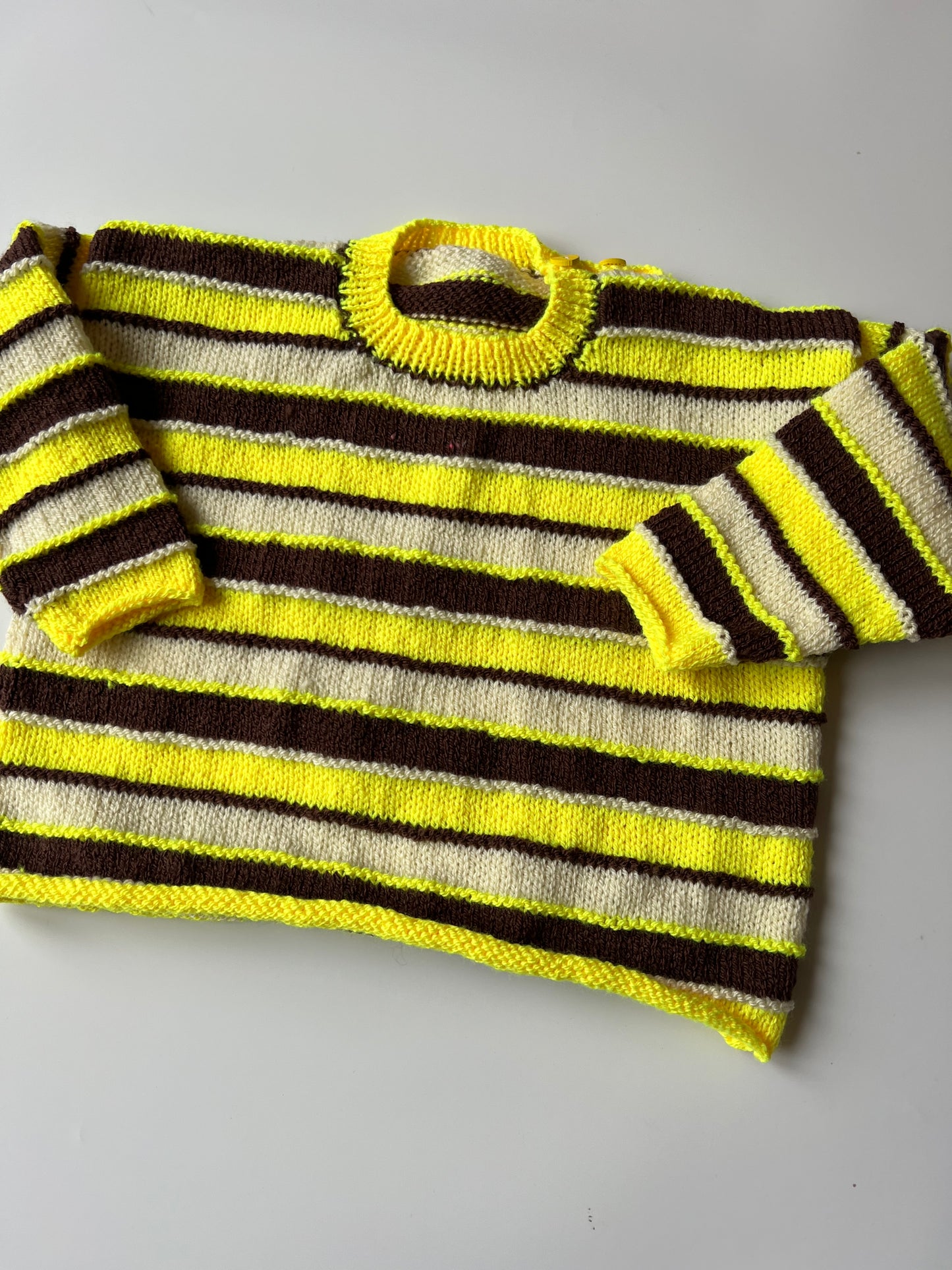 Hand Knitted Brown and Yellow Striped Jumper 3-5 years