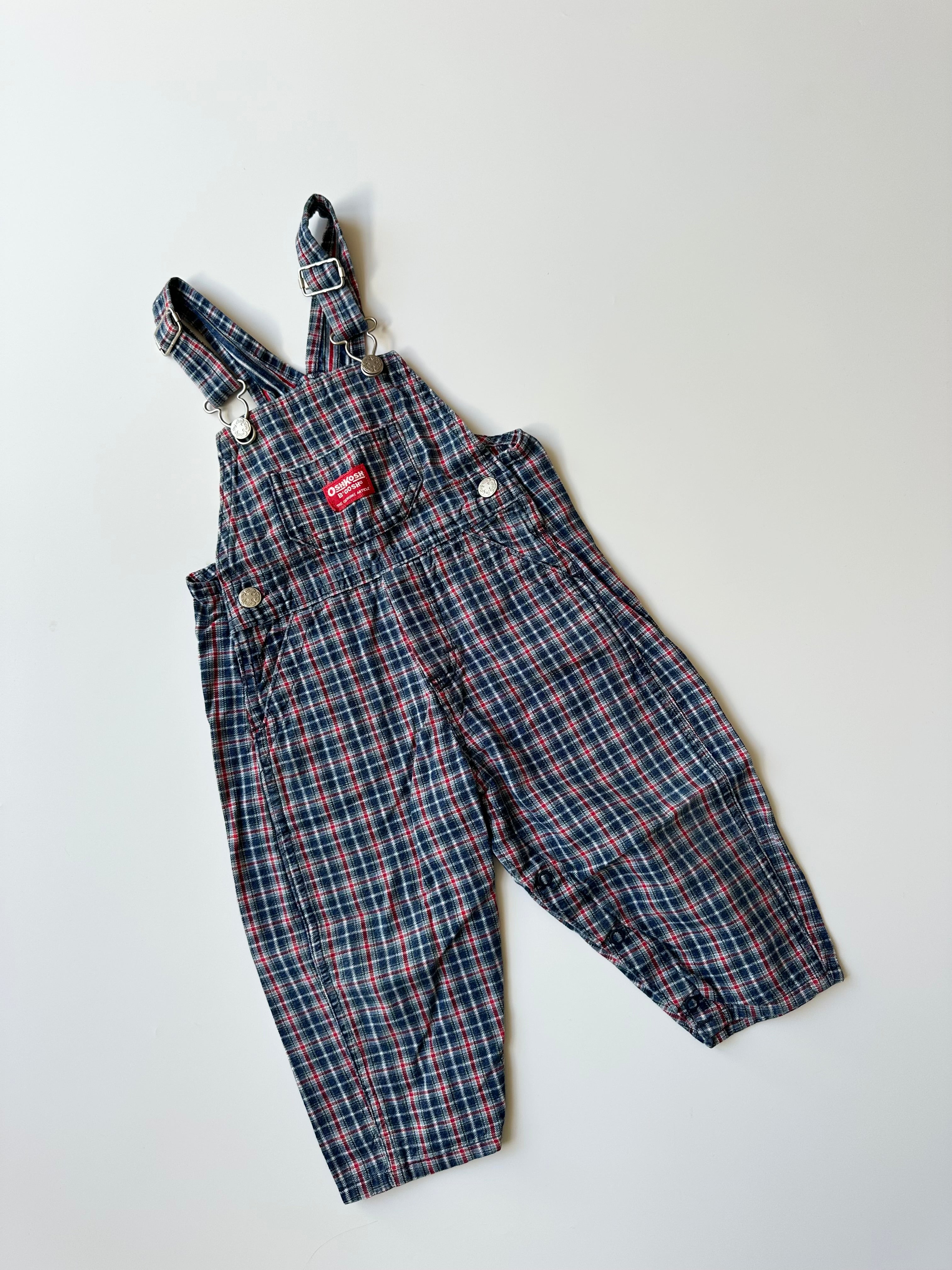 Vintage OshKosh Dungarees Blue & Red Check 12-18 Months