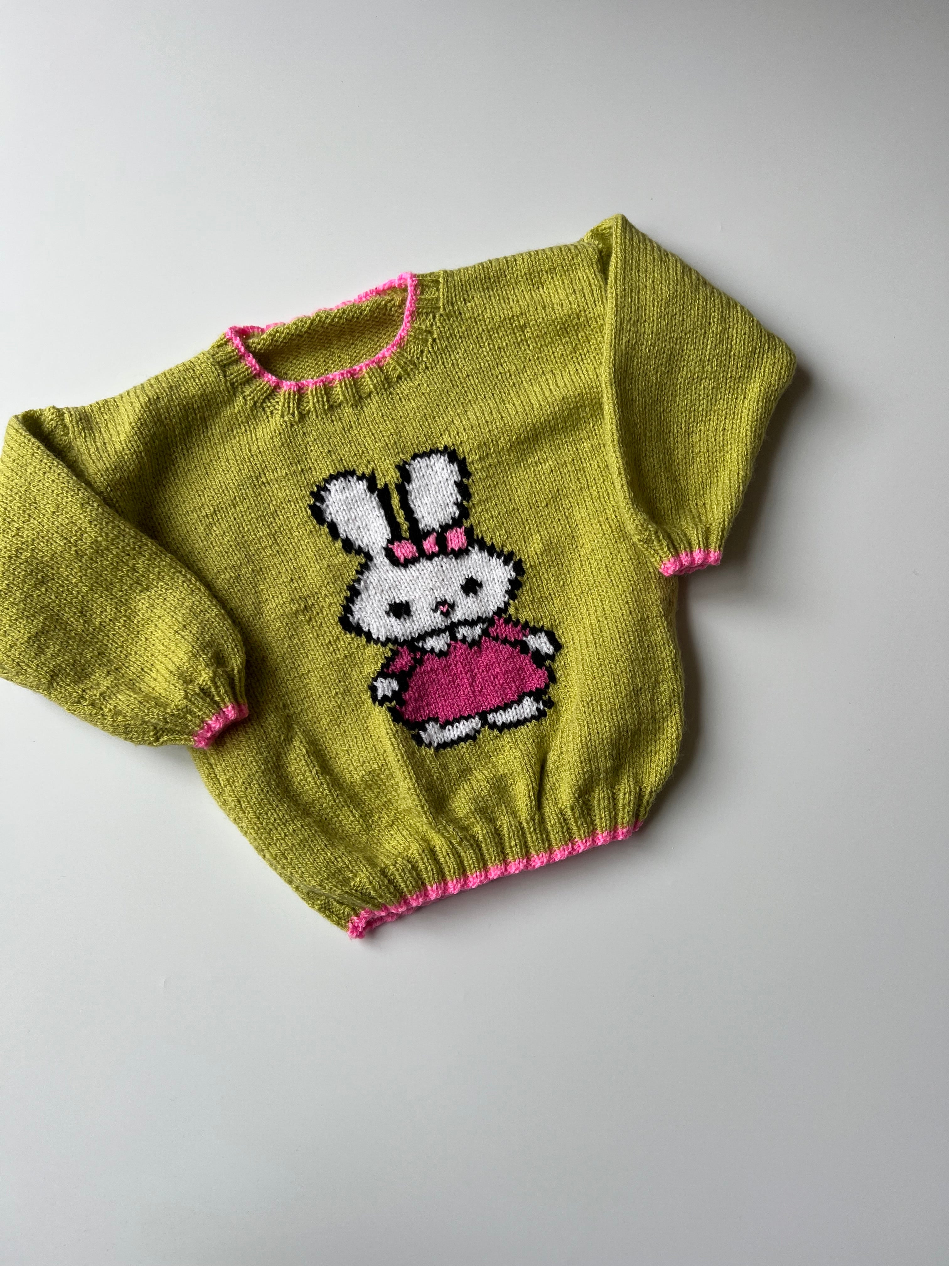 Hand Knitted Green Miffy Jumper 3-4 Years