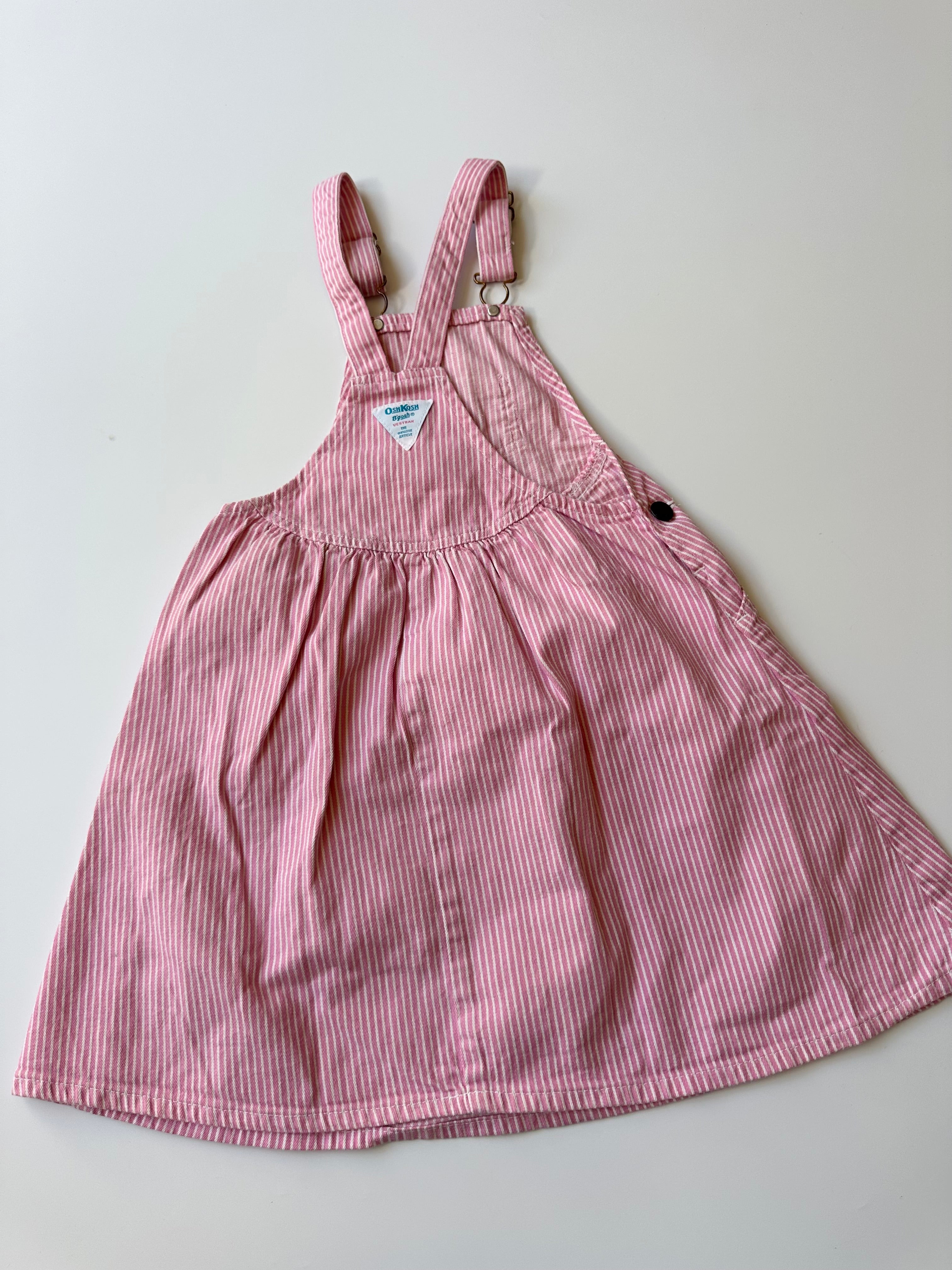 Vintage OshKosh Pink Stripe Dungaree Dress 5-6 Years
