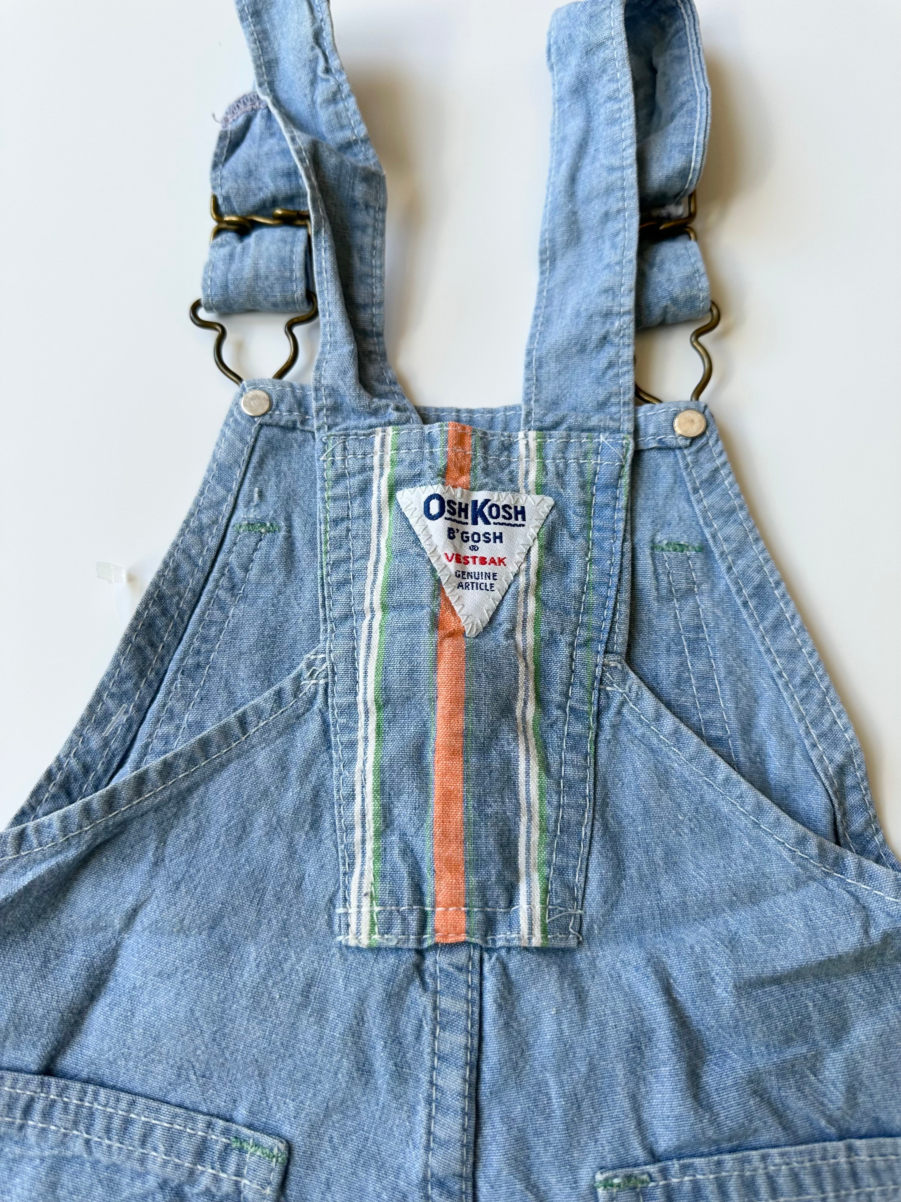 Vintage OshKosh Light-wash Dungarees w/ Stripes 2-3 Years
