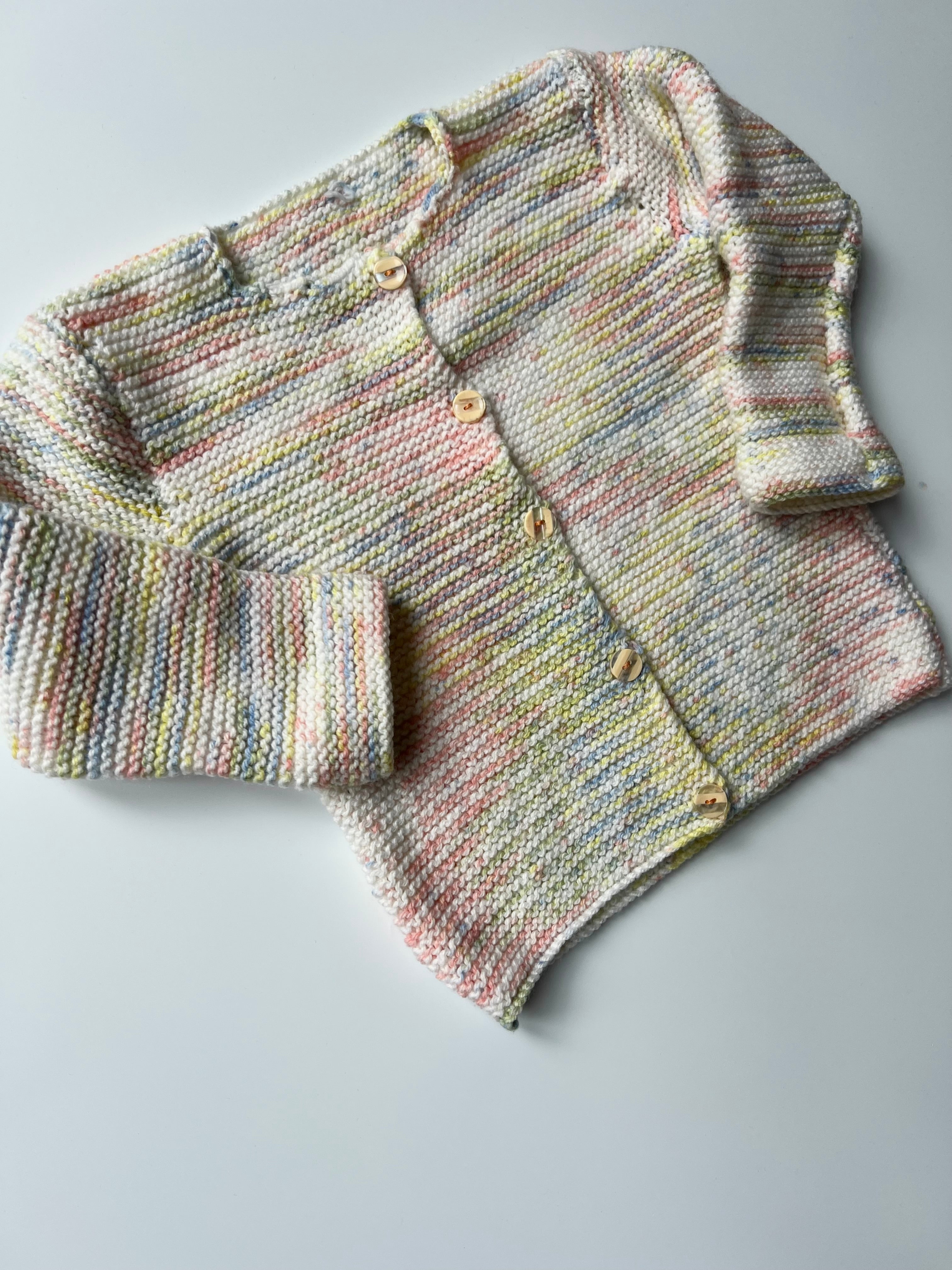 Hand-Knitted Pastel Rainbow & White Cardigan 3-4 Years
