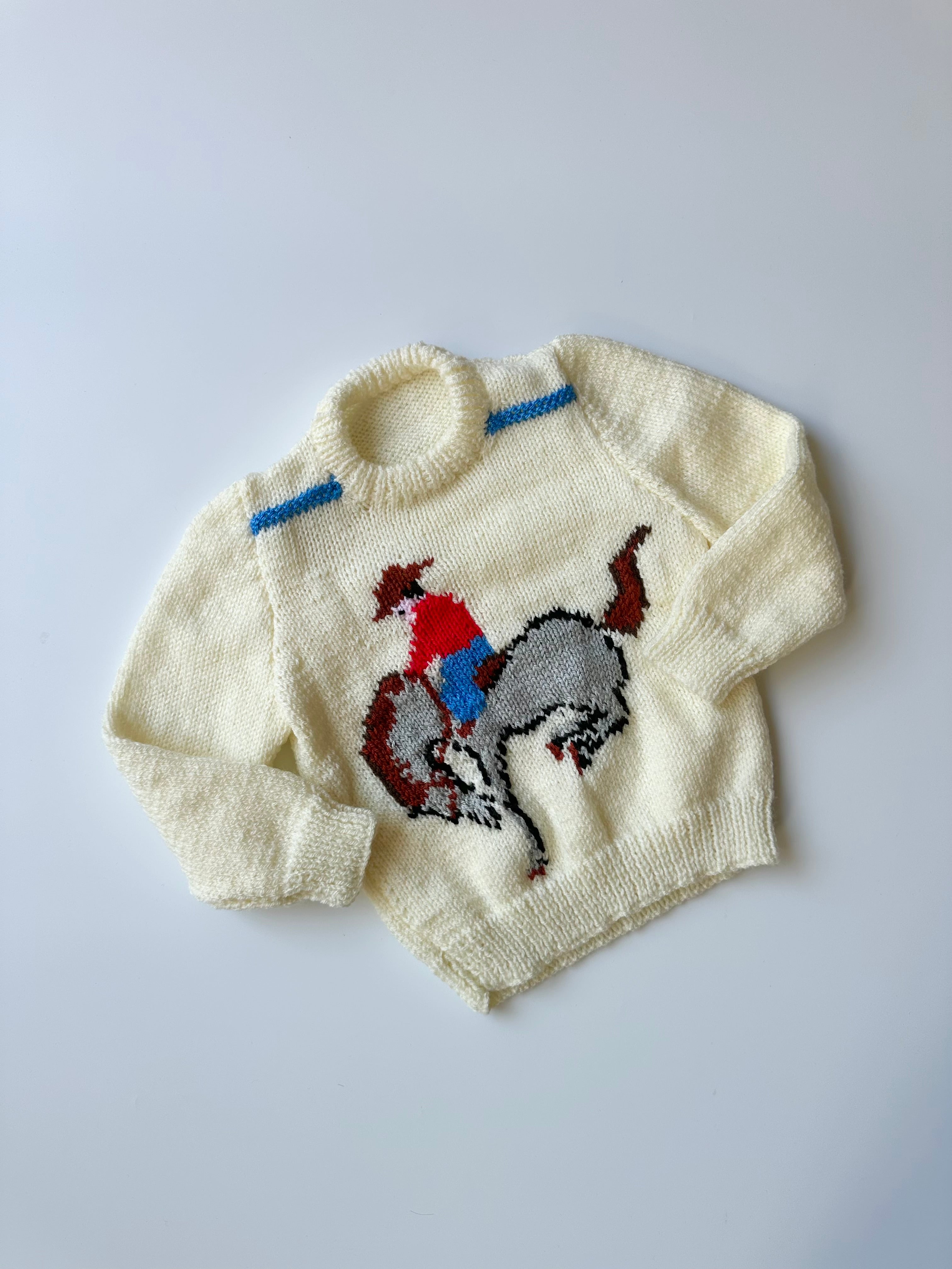 Hand Knitted Cream Cowboy/Girl Jumper 3-4 Years