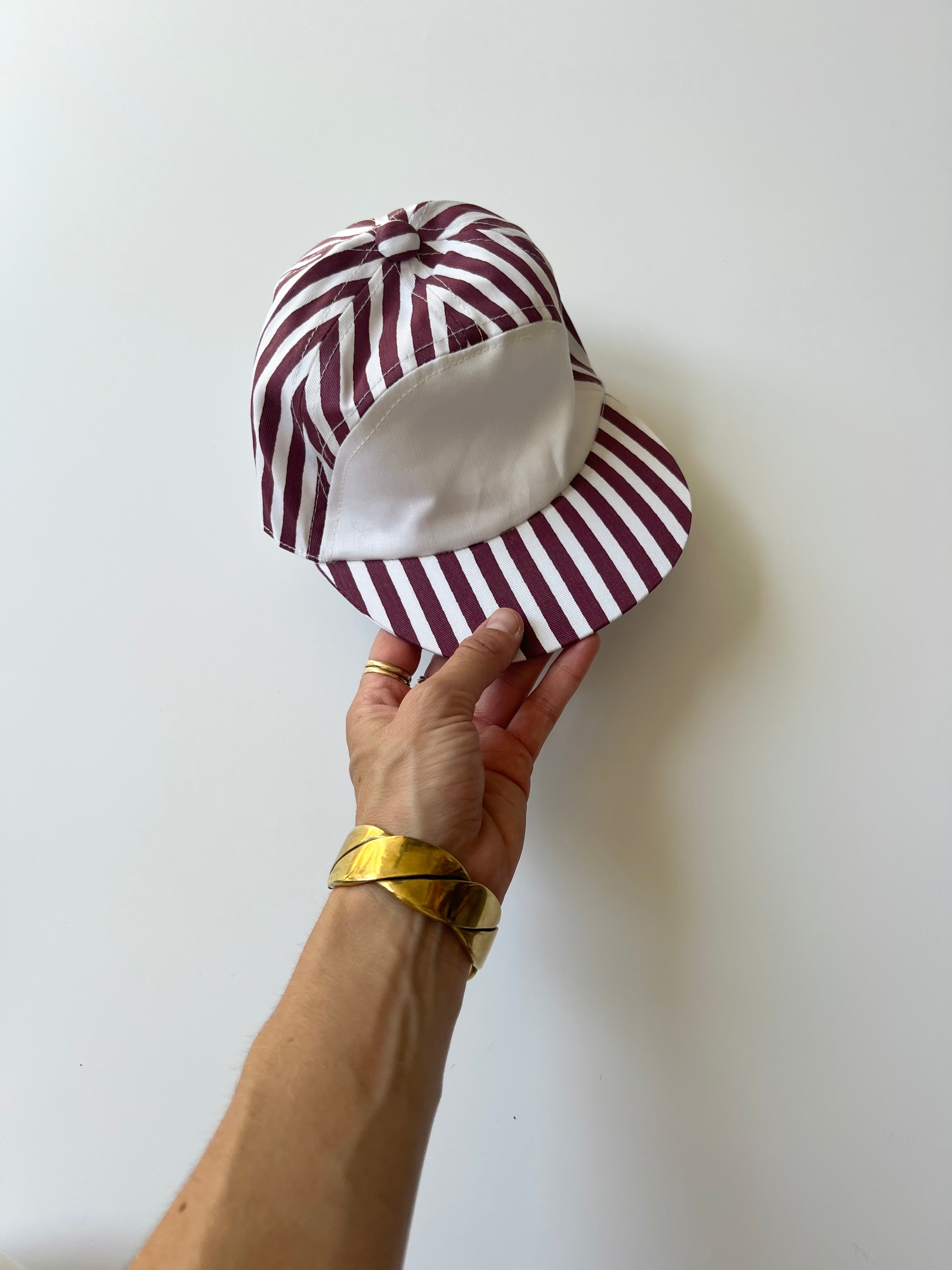 Vintage Candy Stripe Cap Burgundy and White 1-2 Years