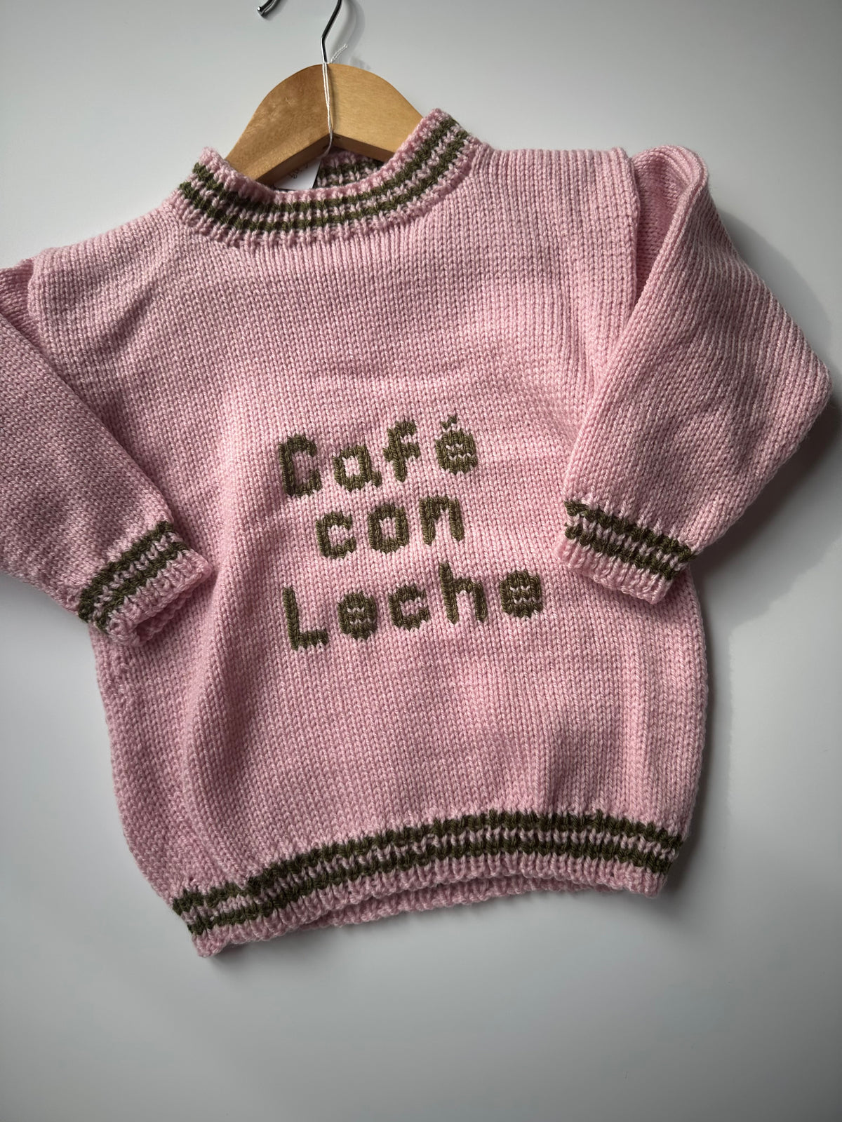 Hand Knitted Pink & Green Café Con Leche Jumper 2-4 Years