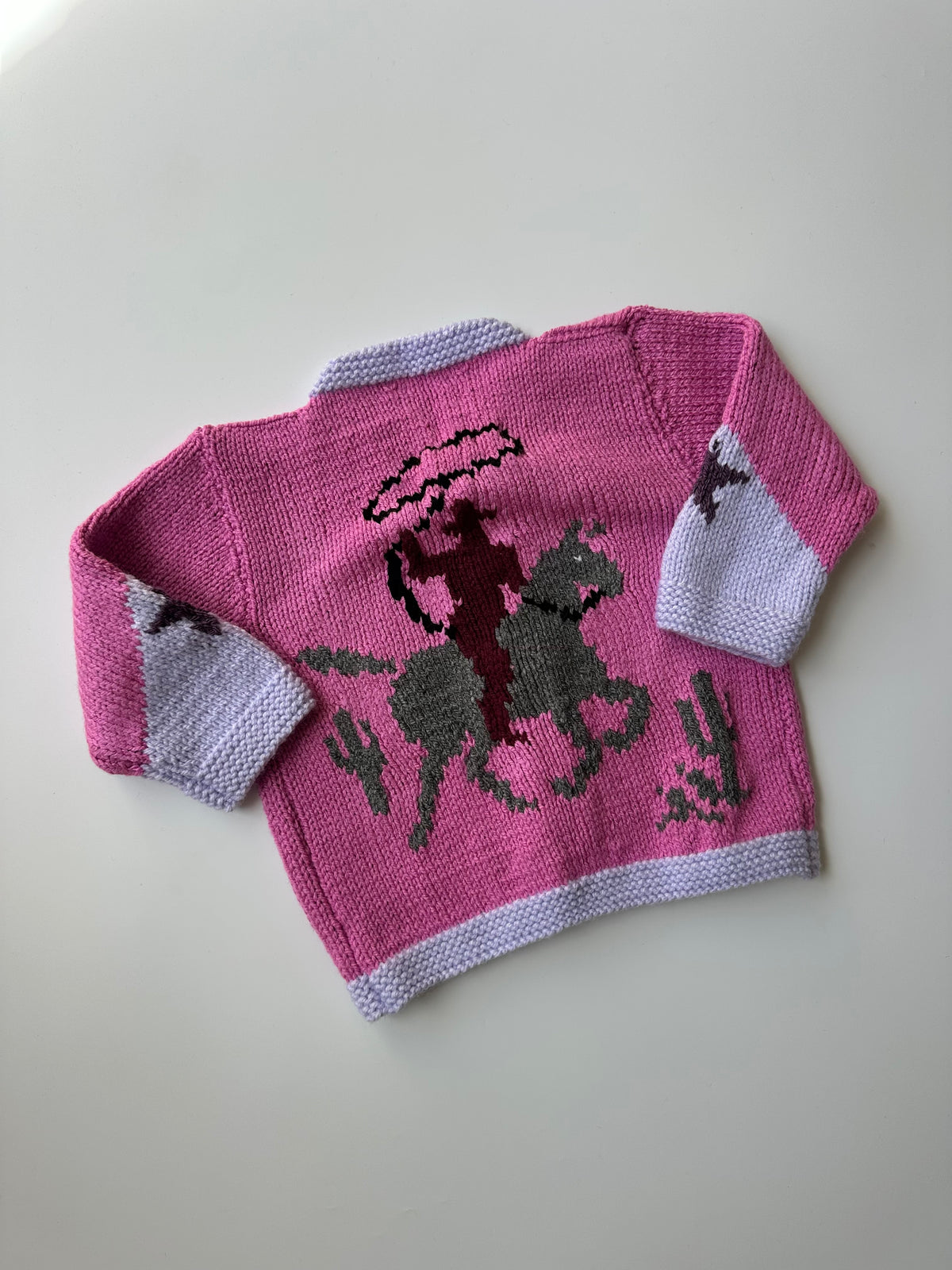 Hand Knitted Cowboy/girl Cardigan 3-4 Years