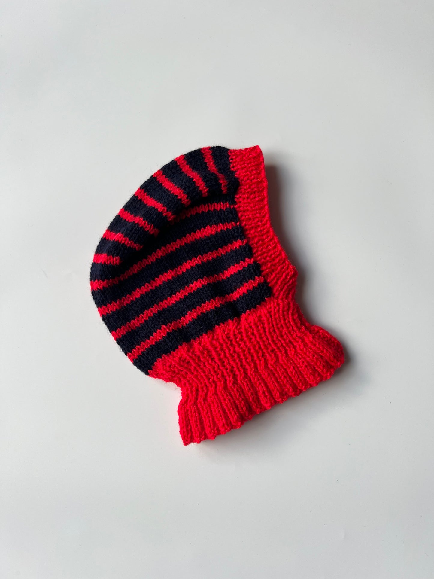 Hand Knitted Navy and Red Stripe Balaclava 2-3 Years