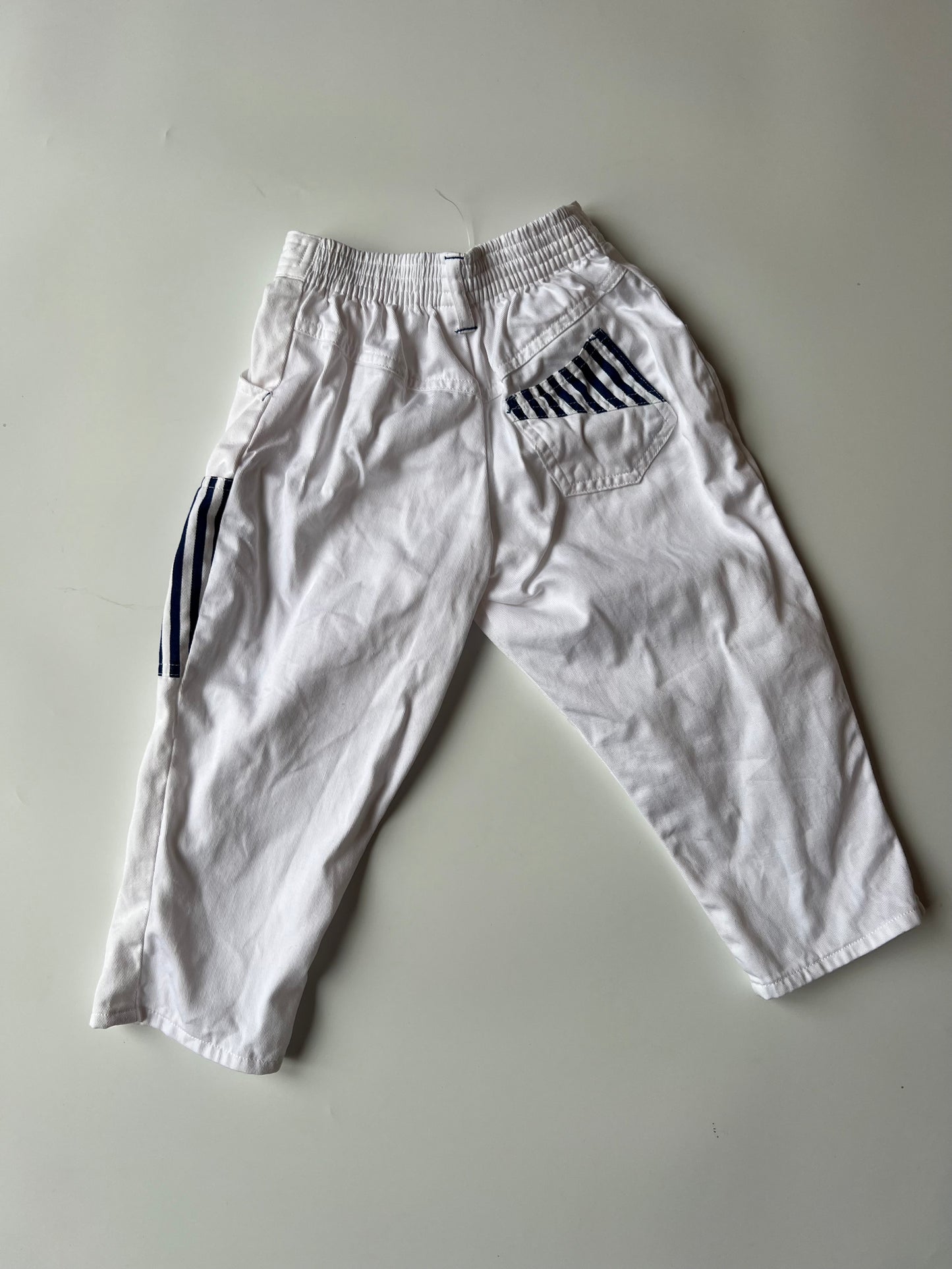 Vintage Boots White Trousers with Striped Pocket Detail 12-18 months