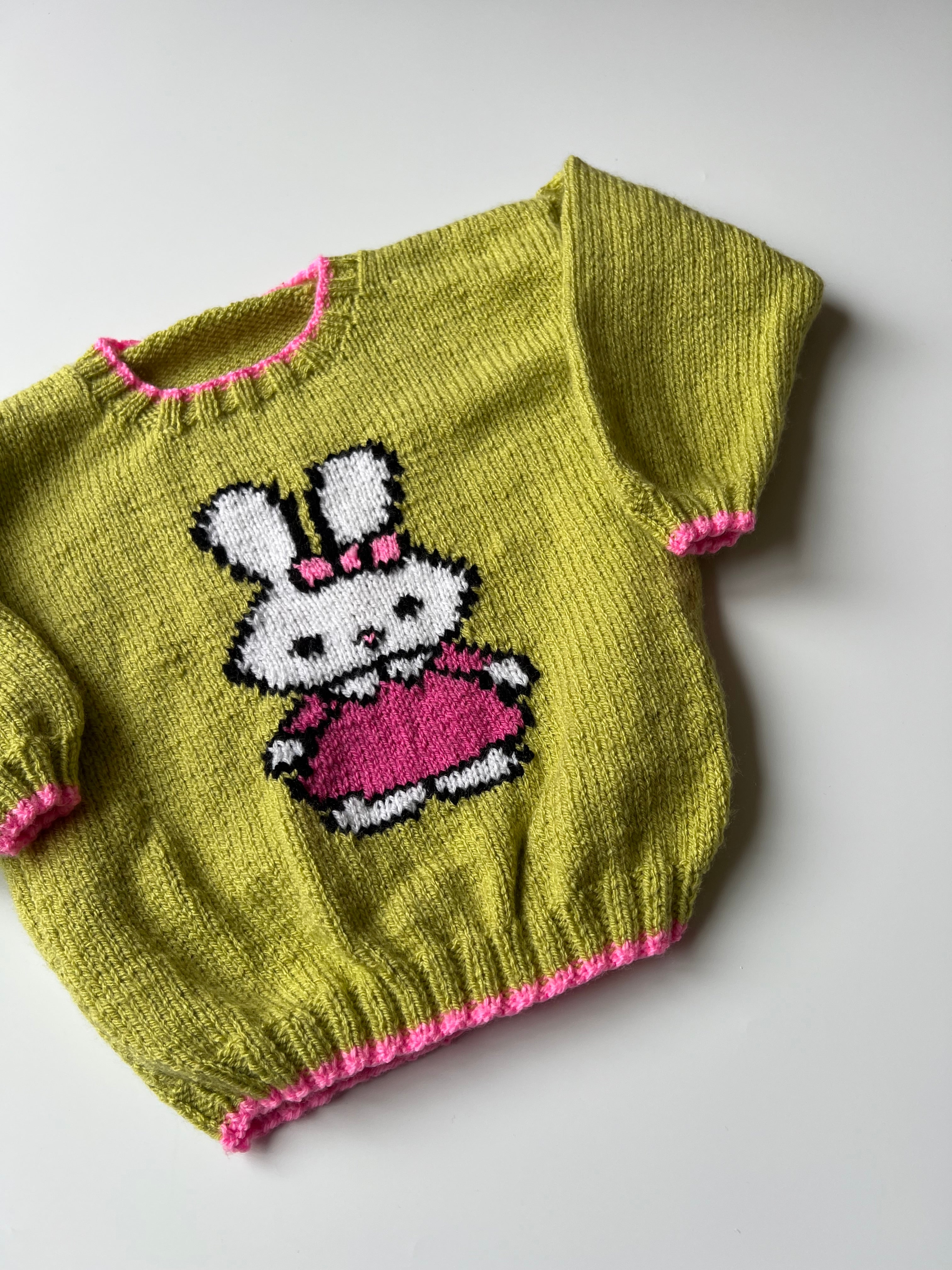Hand Knitted Green Miffy Jumper 3-4 Years