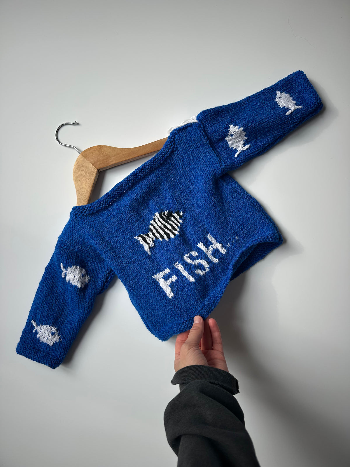 Hand-Knitted Blue Fish Jumper 6-12 Months