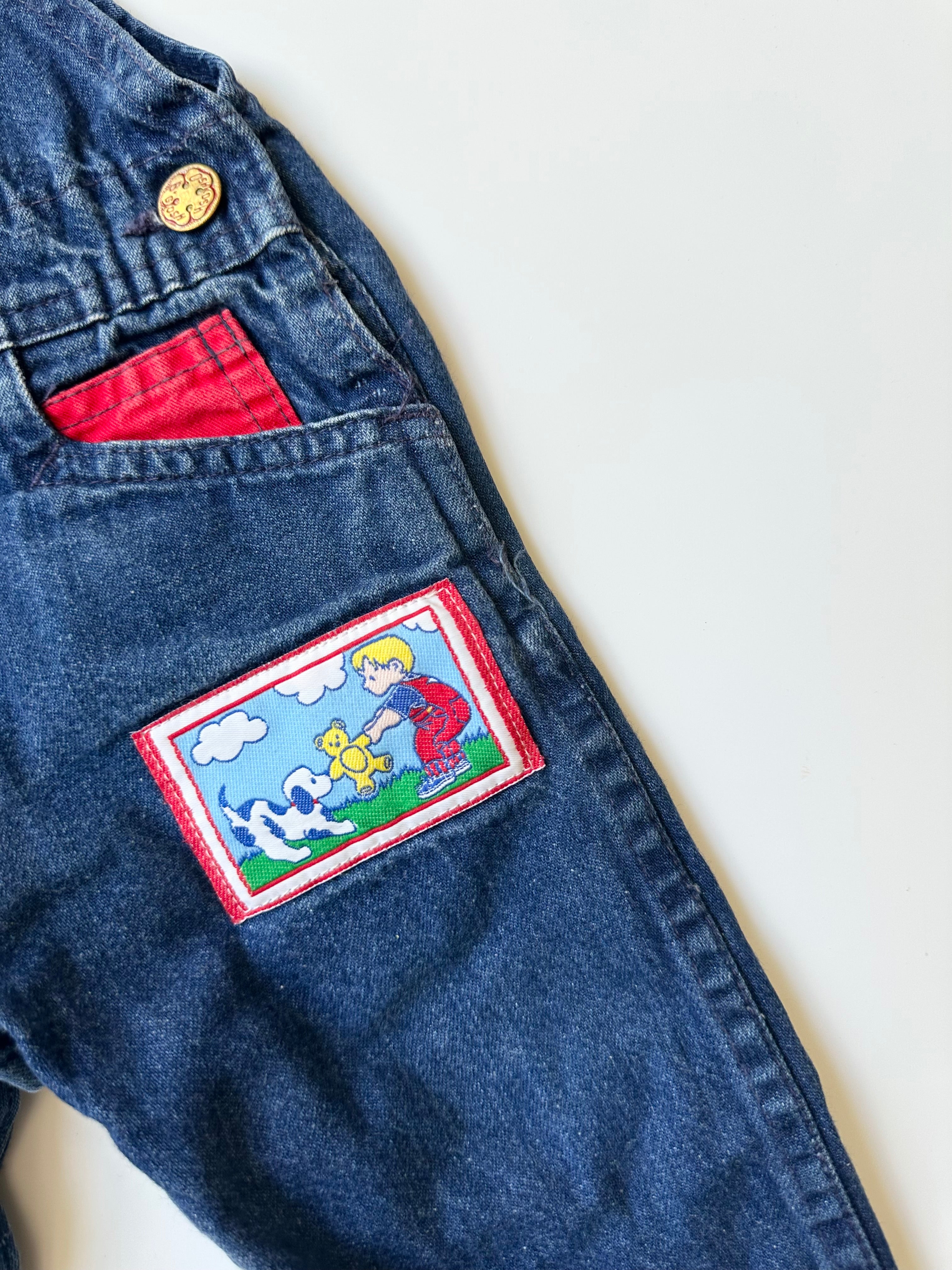 Vintage OshKosh Dungarees with Green & Red Colourblocking 3-6 Months