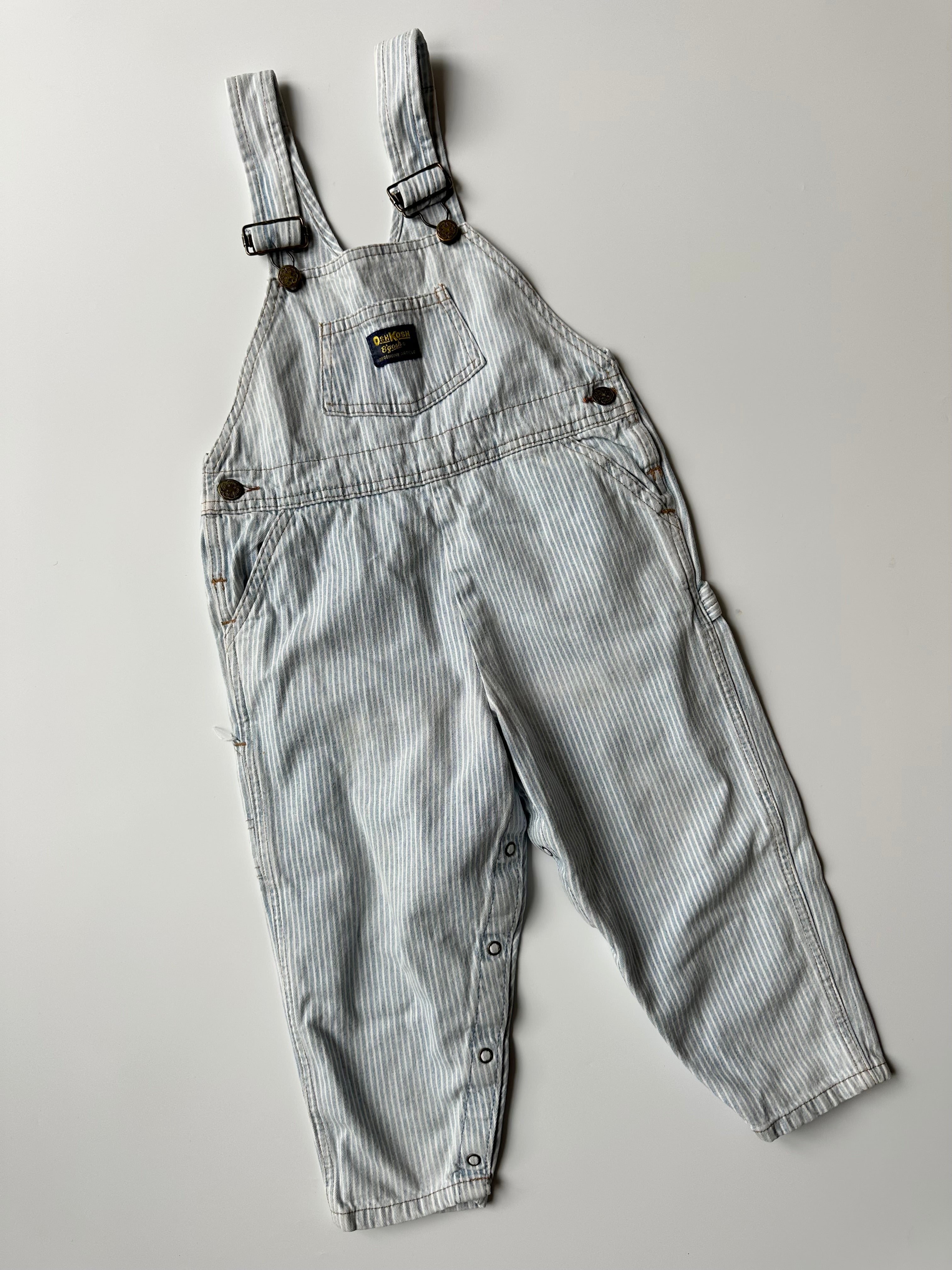 Vintage Kids OshKosh Light Blue Pinstripe Dungarees 3 Years