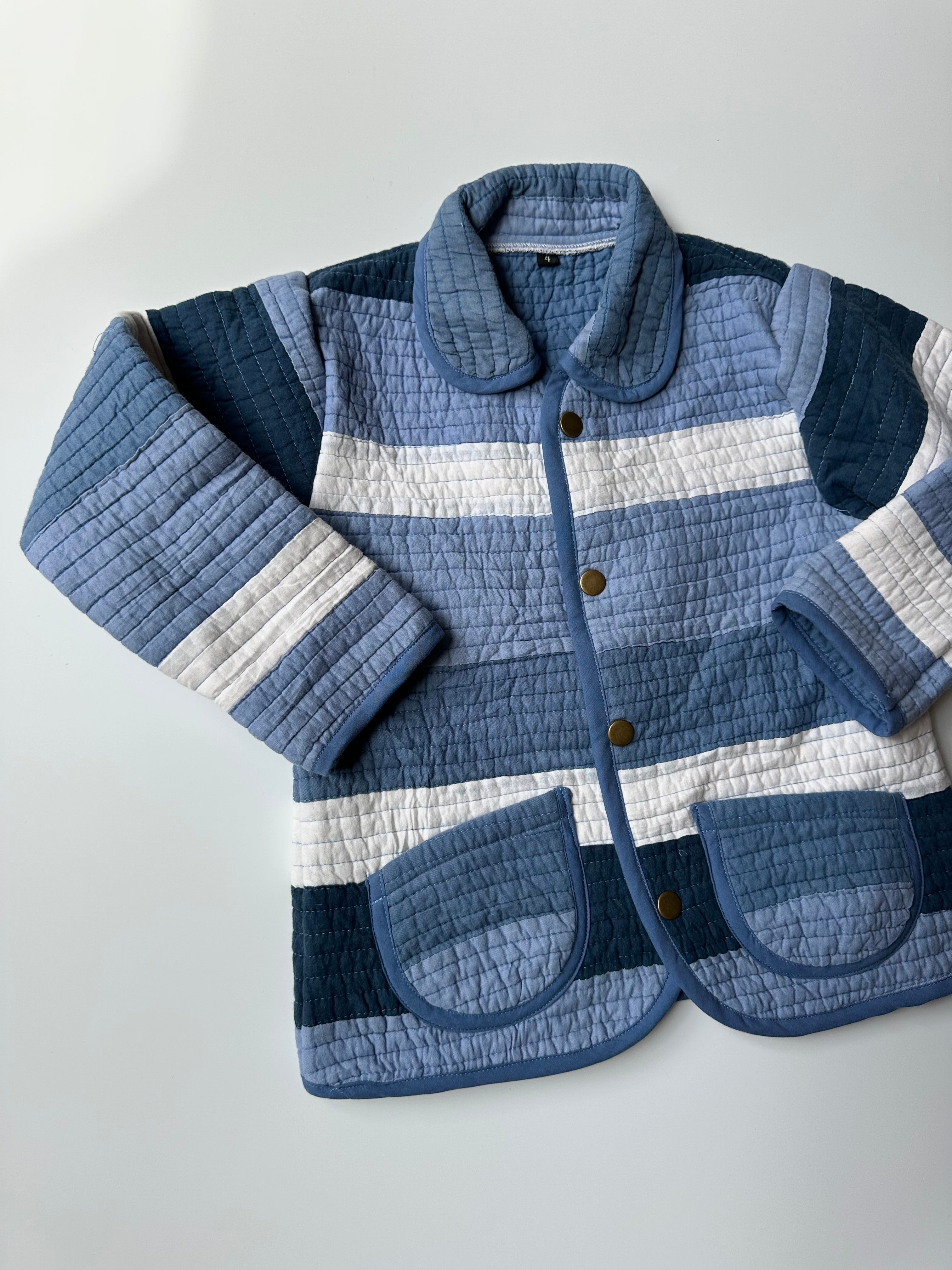 Upcycled Blue & White Quilt Jacket 4-5 Years