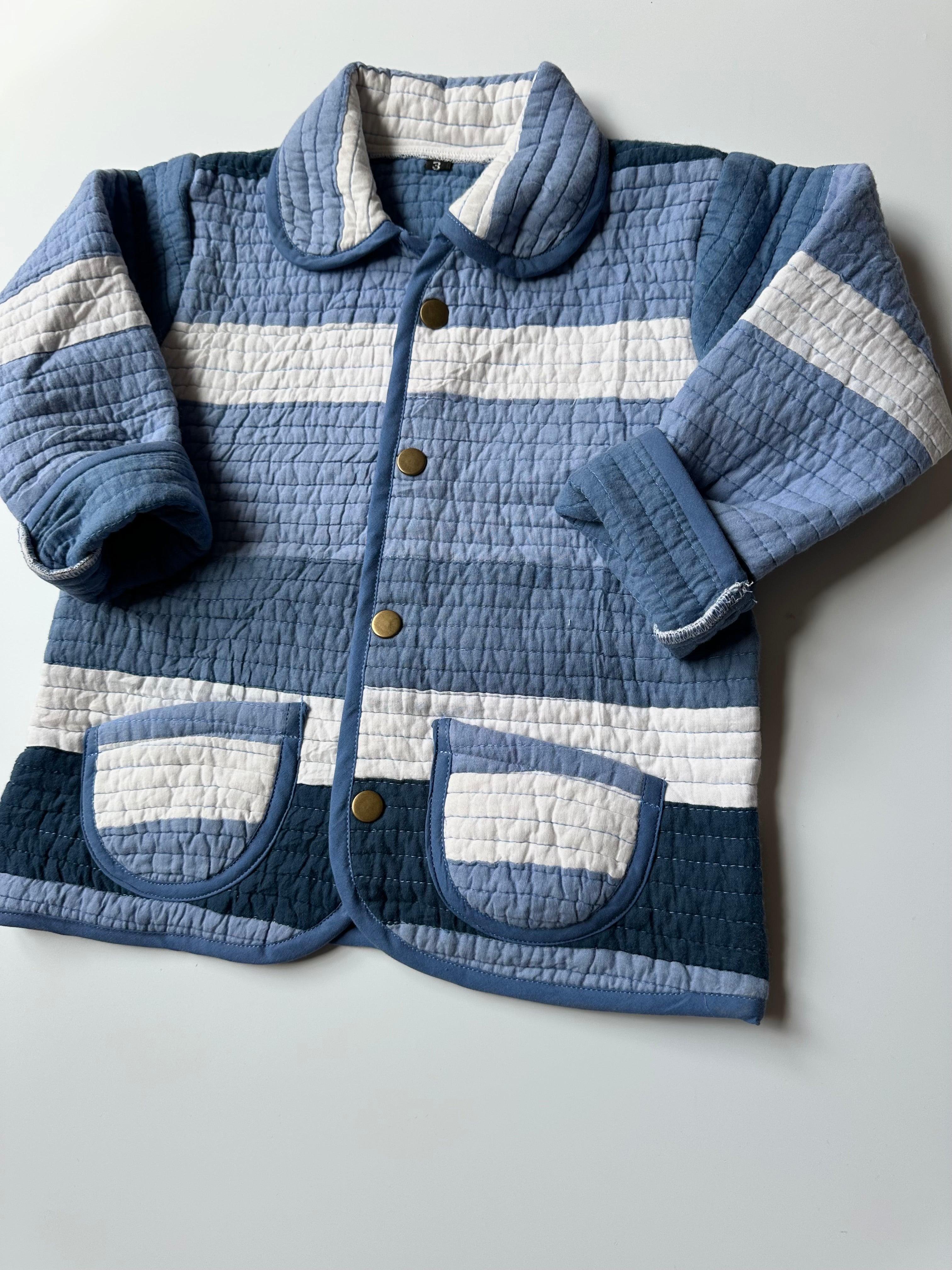 Upcycled Blue & White Quilt Jacket 3-4 Years
